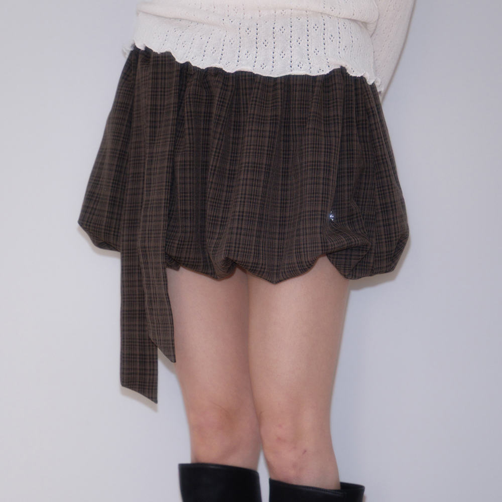 로제프란츠 벌룬 체크 벨트 미니스커트 브라운(Rosefrantz Balloon Check Belted Miniskirt [Brown]) - 2