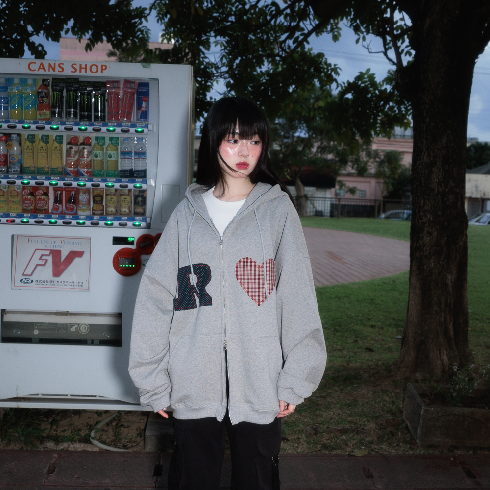 로제프란츠 하트 체크 오버핏 후드 집업 그레이(Rosefrantz Heart Check Overfit Hood Zip-Up [Gray]) - 4