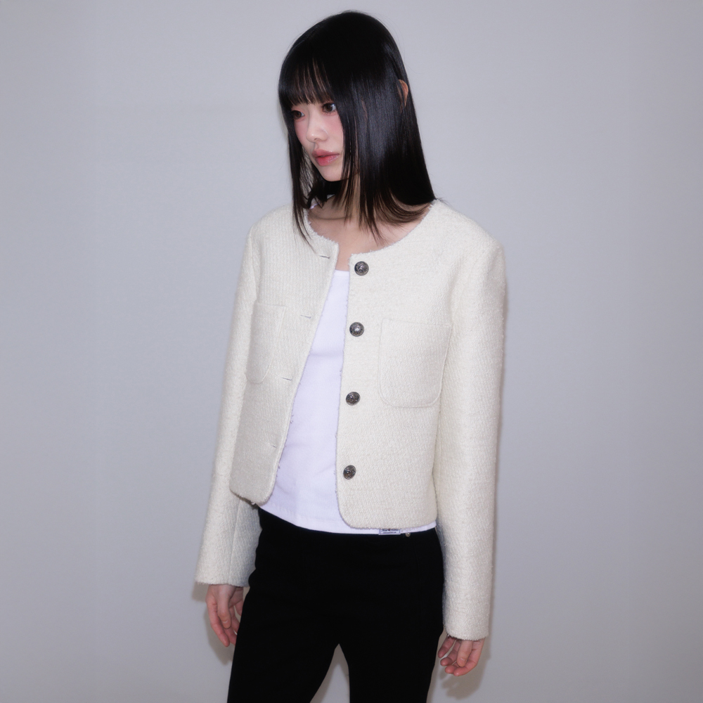 로제프란츠 클래식 버튼 크롭 트위드 자켓 아이보리(Rosefrantz Classic Button Crop Tweed Jacket [Ivory]) - 6
