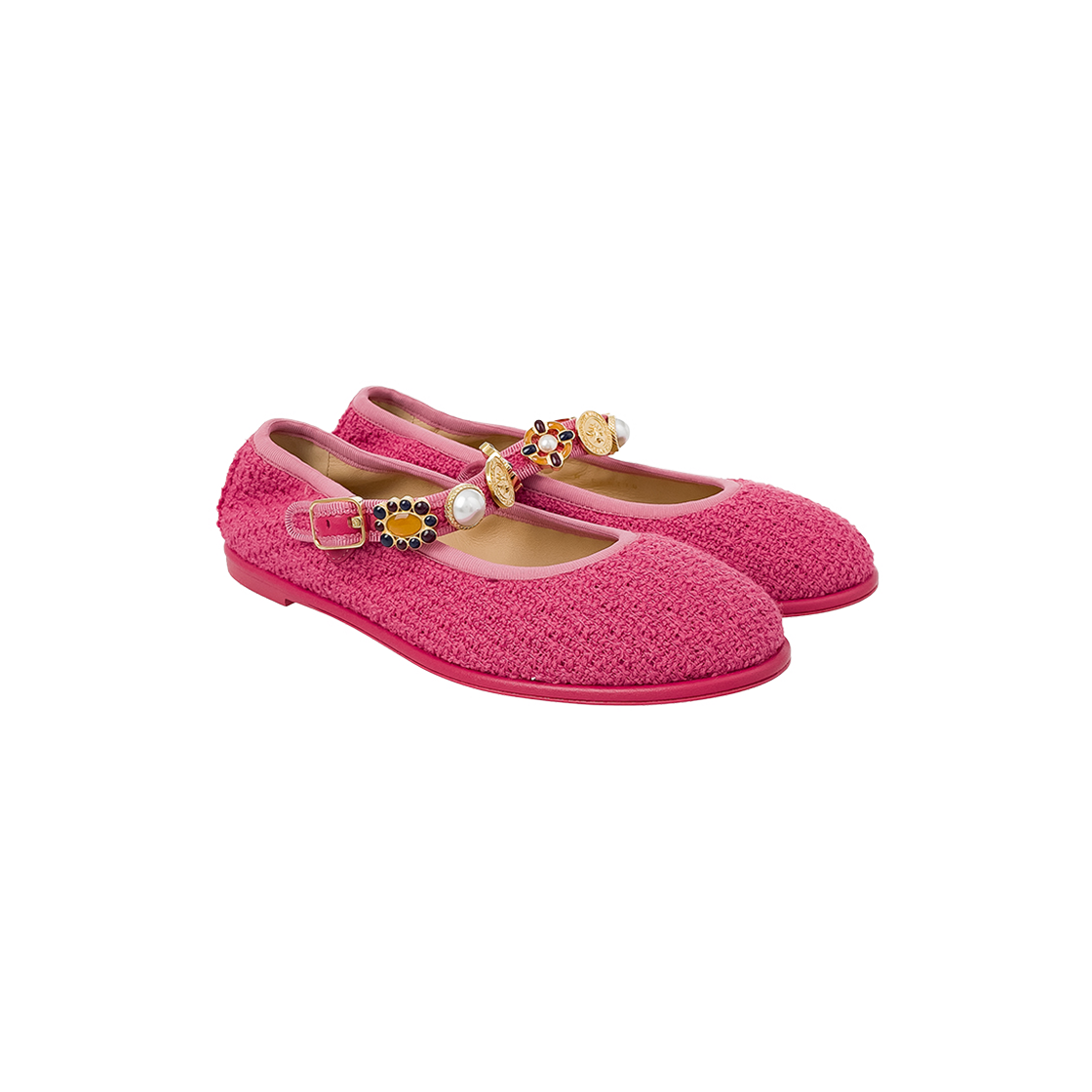 샤넬 24A 트위드 메리제인 플랫 슈즈 37.5 핑크 (6ET0870)(Chanel 24A Tweed Mary Jane Flats Pink (6ET0870)) - 1