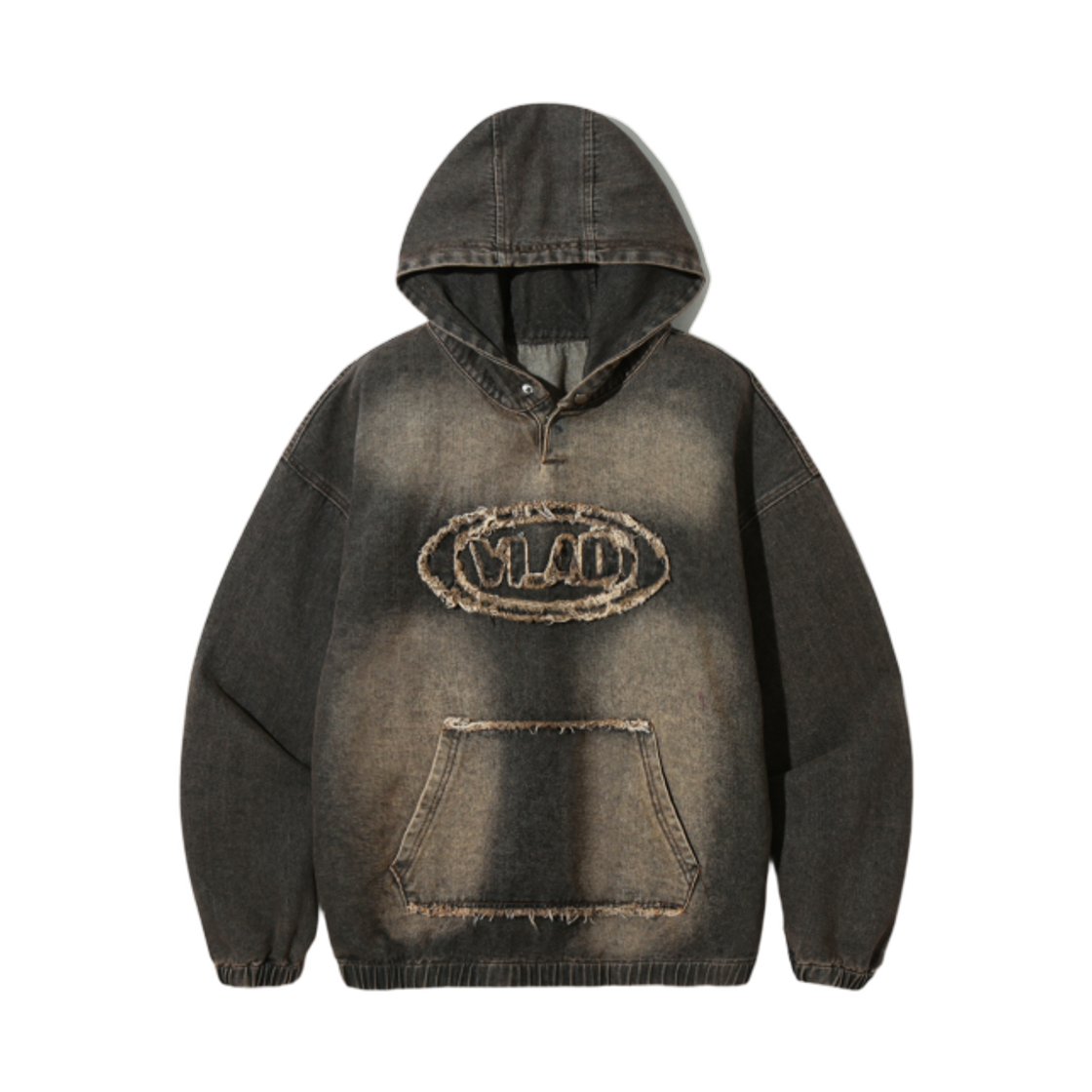 디미트리블랙 VLAD 데님 아플리케 후드 스웨트셔츠 더스트 블랙(Dimitri Black VLAD Denim Applique Hooded Sweatshirt Dust Black)