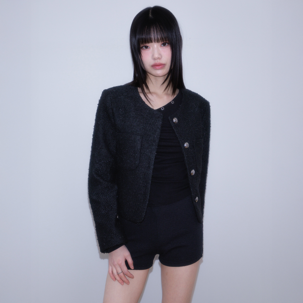 로제프란츠 클래식 버튼 크롭 트위드 자켓 블랙(Rosefrantz Classic Button Crop Tweed Jacket [Black]) - 4