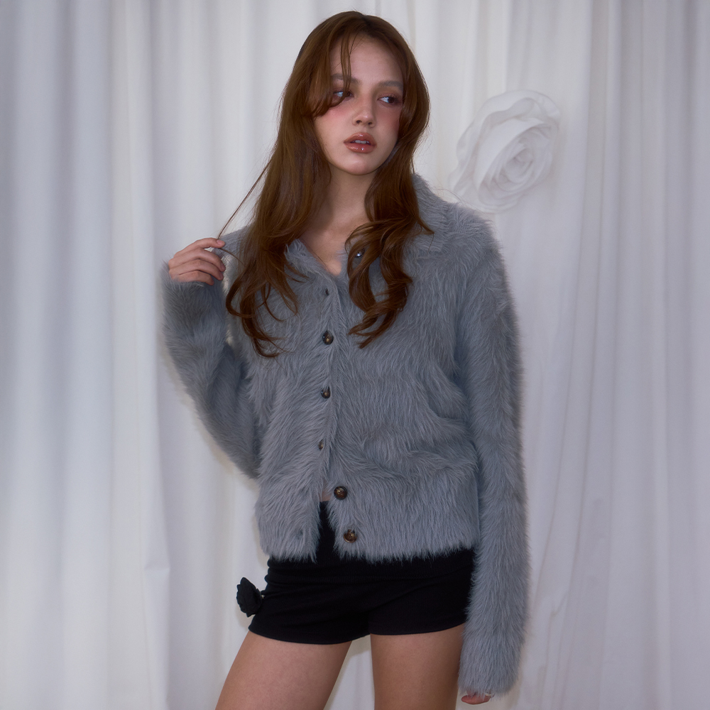 로제프란츠 퍼 카라 버튼 가디건 그레이(Rosefrantz Fur Collar Button Cardigan [Gray]) - 5