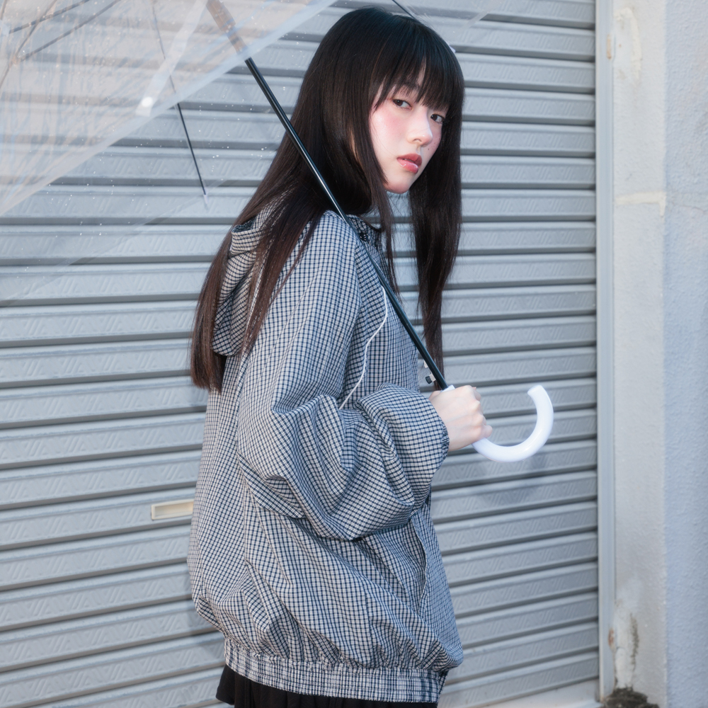 로제프란츠 로즈 코사지 체크 윈드브레이커 네이비(Rosefrantz Rose Corsage Check Windbreaker [Navy]) - 4