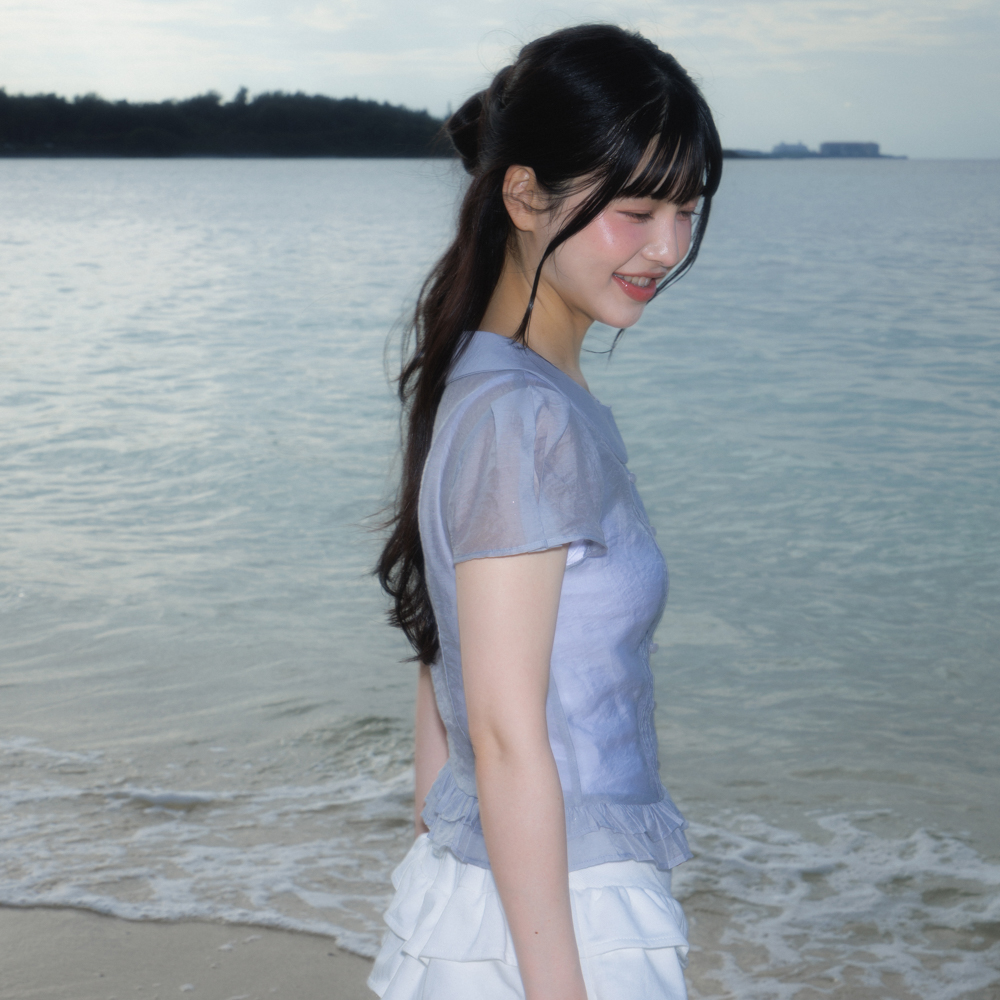 로제프란츠 시스루 플리츠 반팔 블라우스 스카이 블루(Rosefrantz See-through Pleat Short Sleeved Blouse [Sky Blue]) - 3
