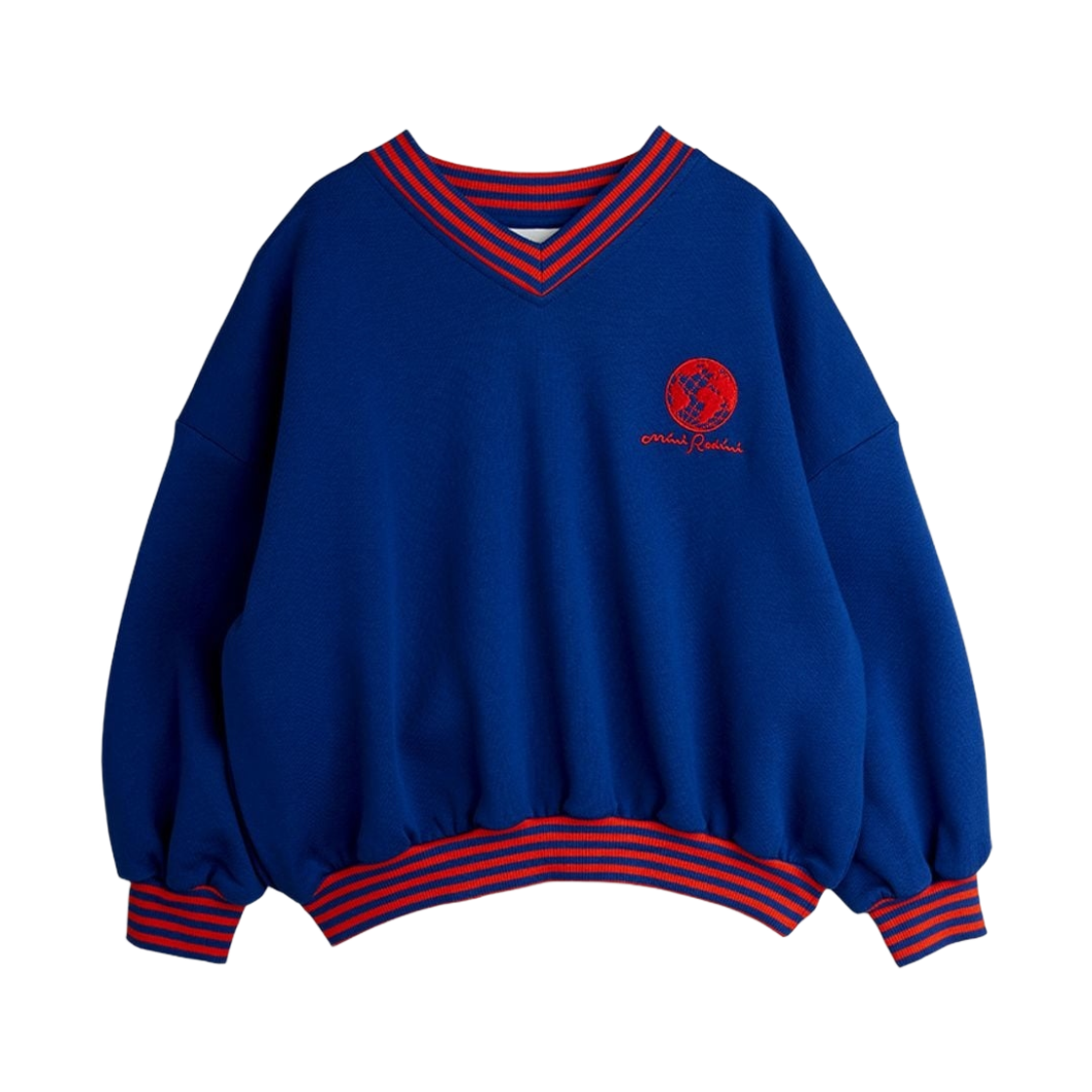 (키즈) 미니 로디니 스트라이프 립 어스 스웨트셔츠 블루((Kids) Mini Rodini Striped Rib Earth Sweatshirt Blue) - 1