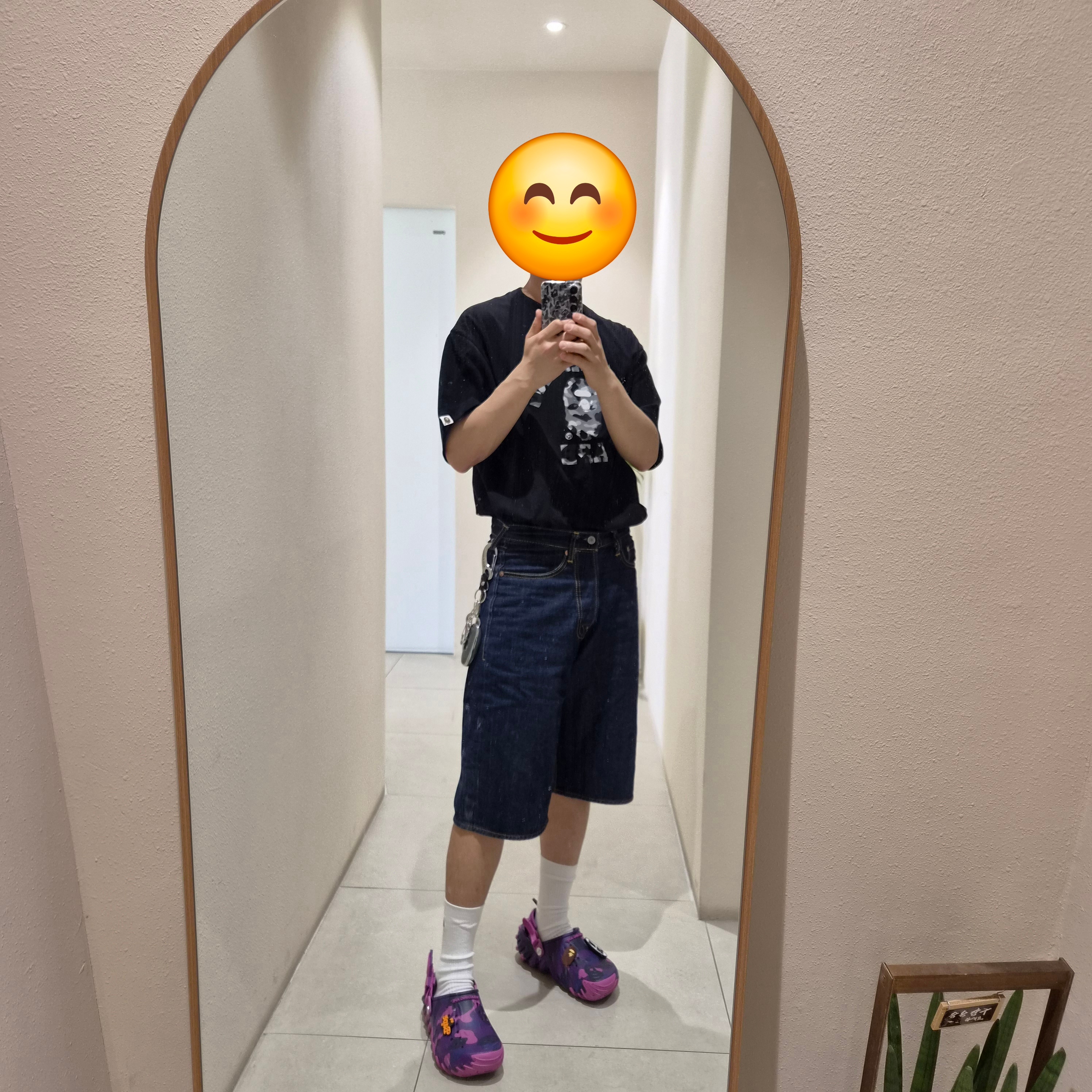 Crocs x BAPE Echo RO Clog Purple, BAPE 1st Camo College T-Shirt Black Gray 착용 스타일