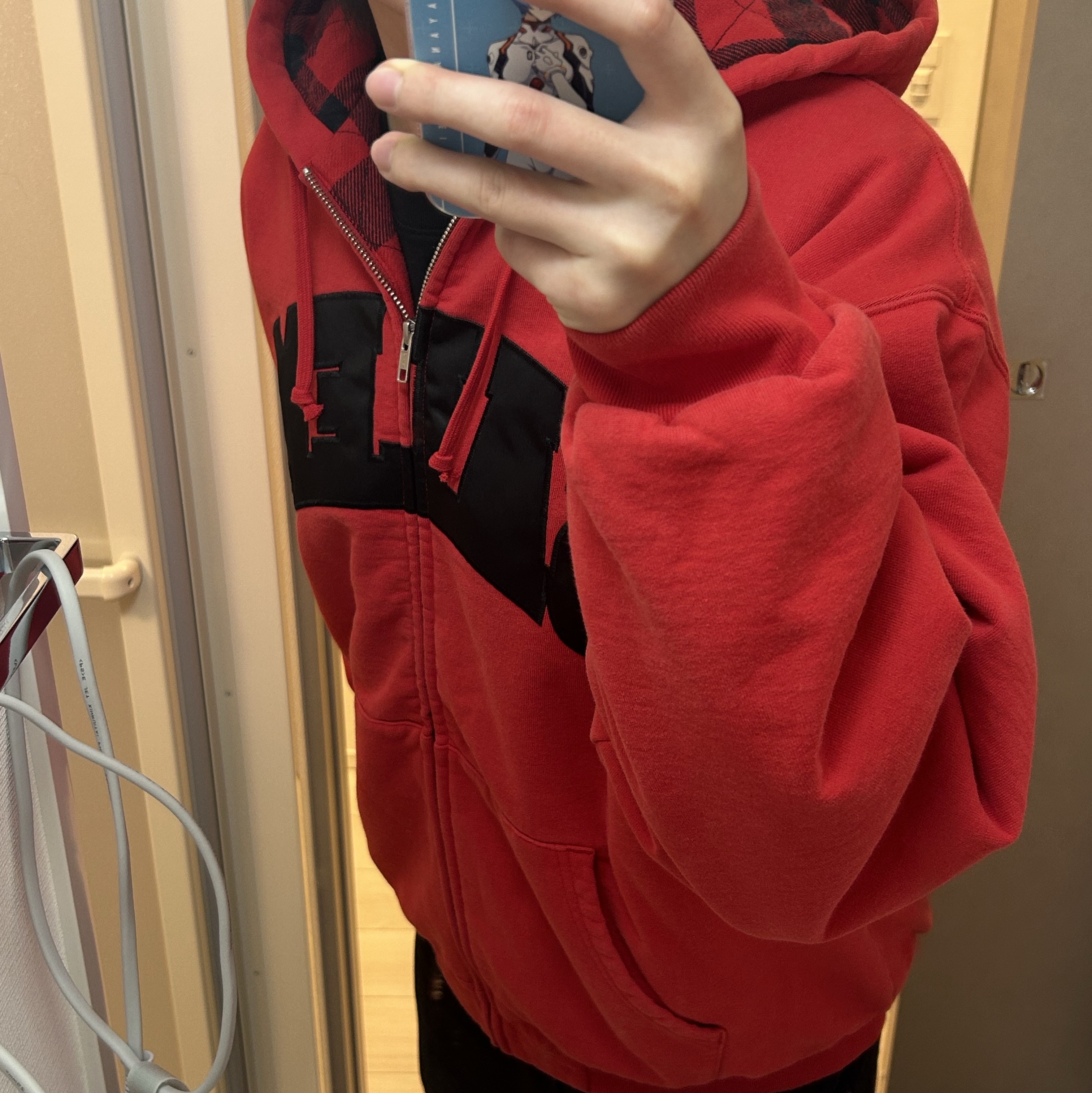 Supreme x Salem Zip Up Hooded Sweatshirt Red - 26SS 착용 스타일 - 1