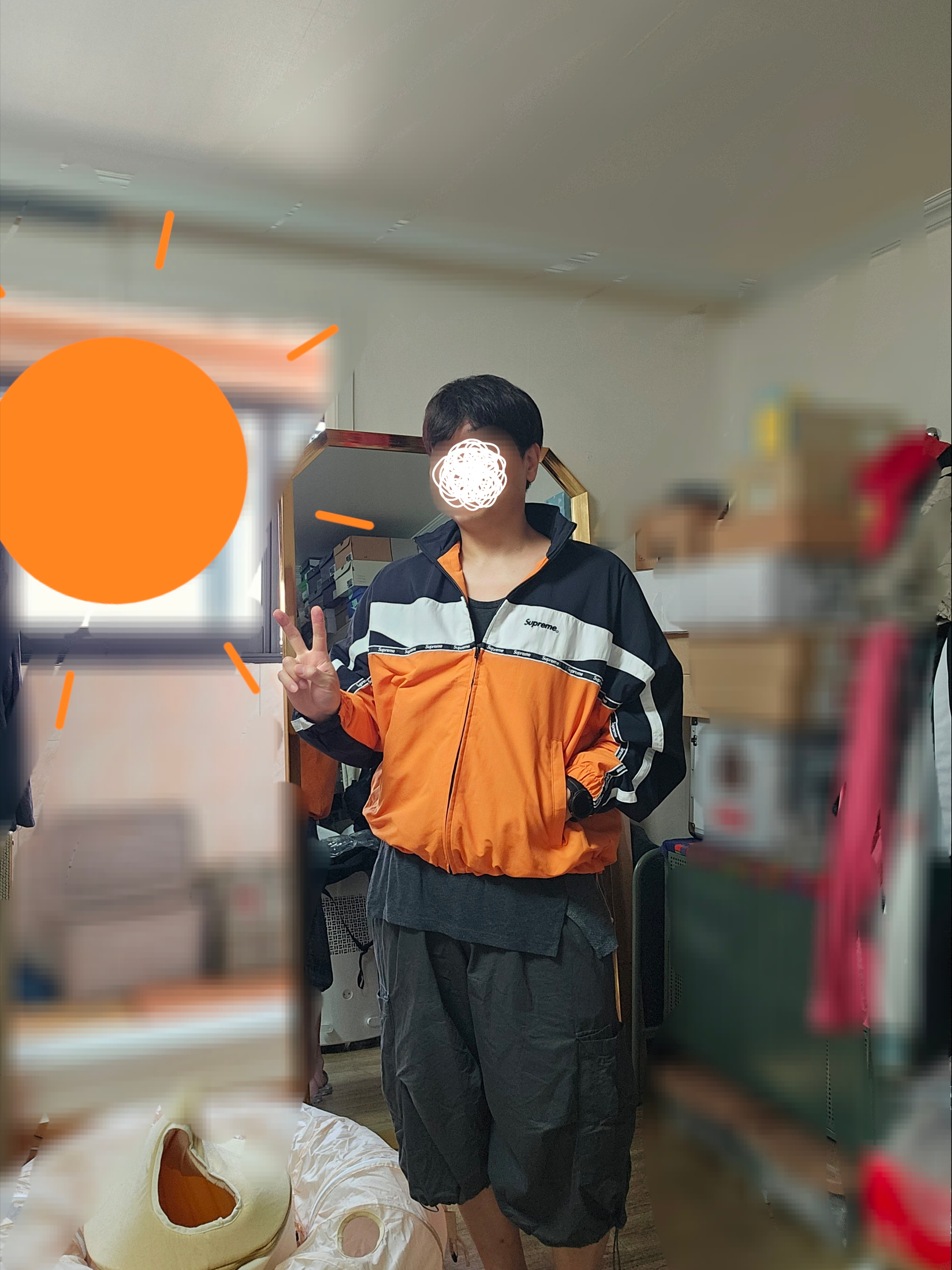 Supreme Logo Taping Track Jacket Orange - 26SS 착용 스타일 - 5