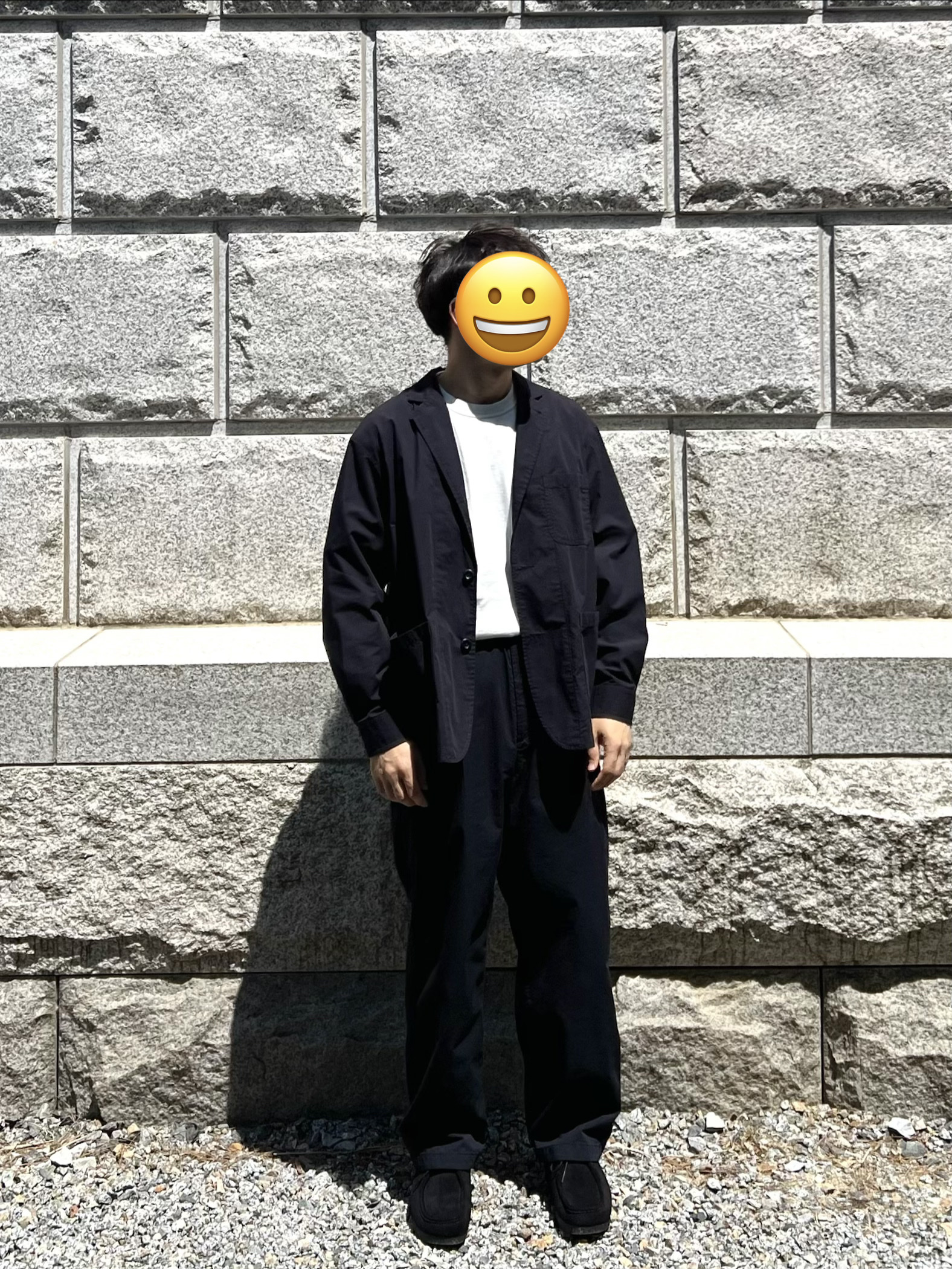 GU x Engineered Garments Cordlane Jacket Navy, GU x Engineered Garments Cordlane Easy Pants Navy 착용 스타일 - 1