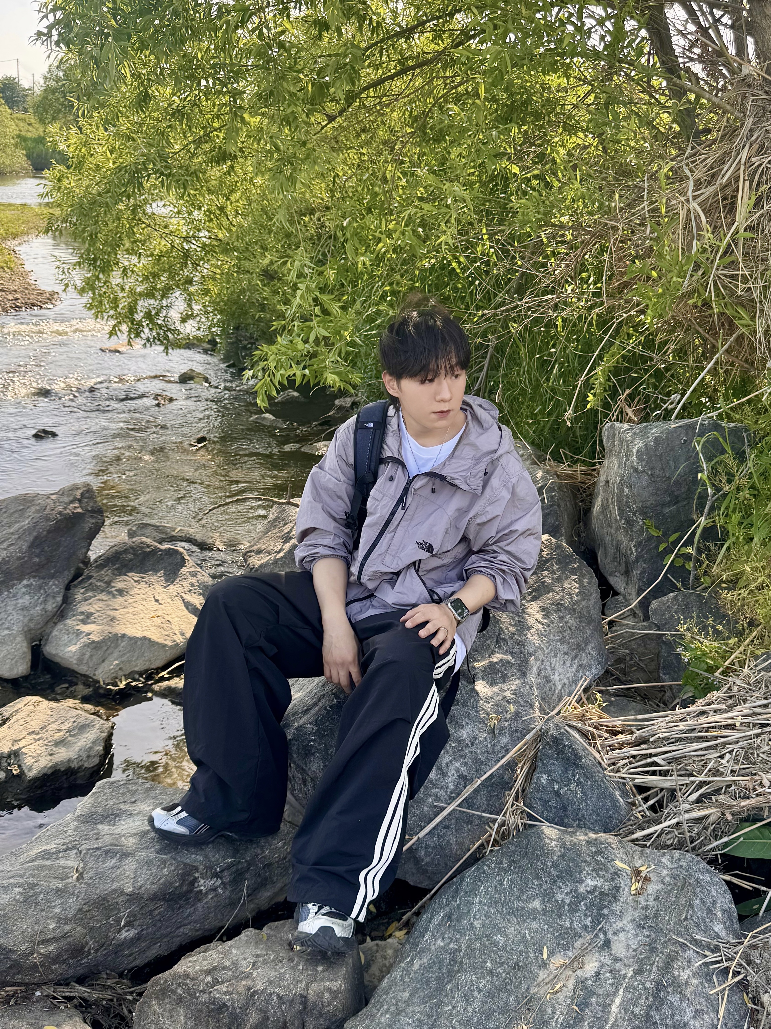 The North Face Daycamp Jacket Grayish Lilac - 26SS, Asics Gel-Kayano 14 Black Pure Silver 착용 스타일 - 5