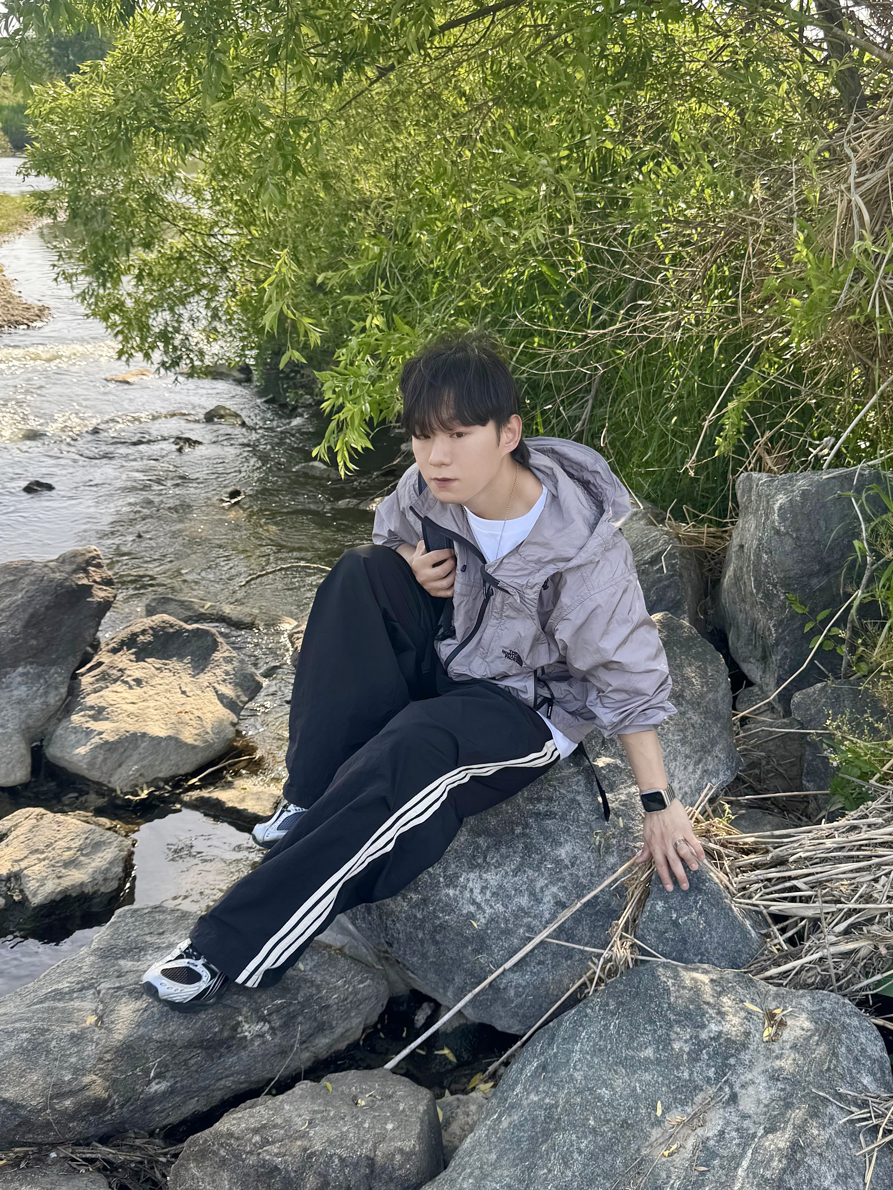 The North Face Daycamp Jacket Grayish Lilac - 26SS, Asics Gel-Kayano 14 Black Pure Silver 착용 스타일 - 1