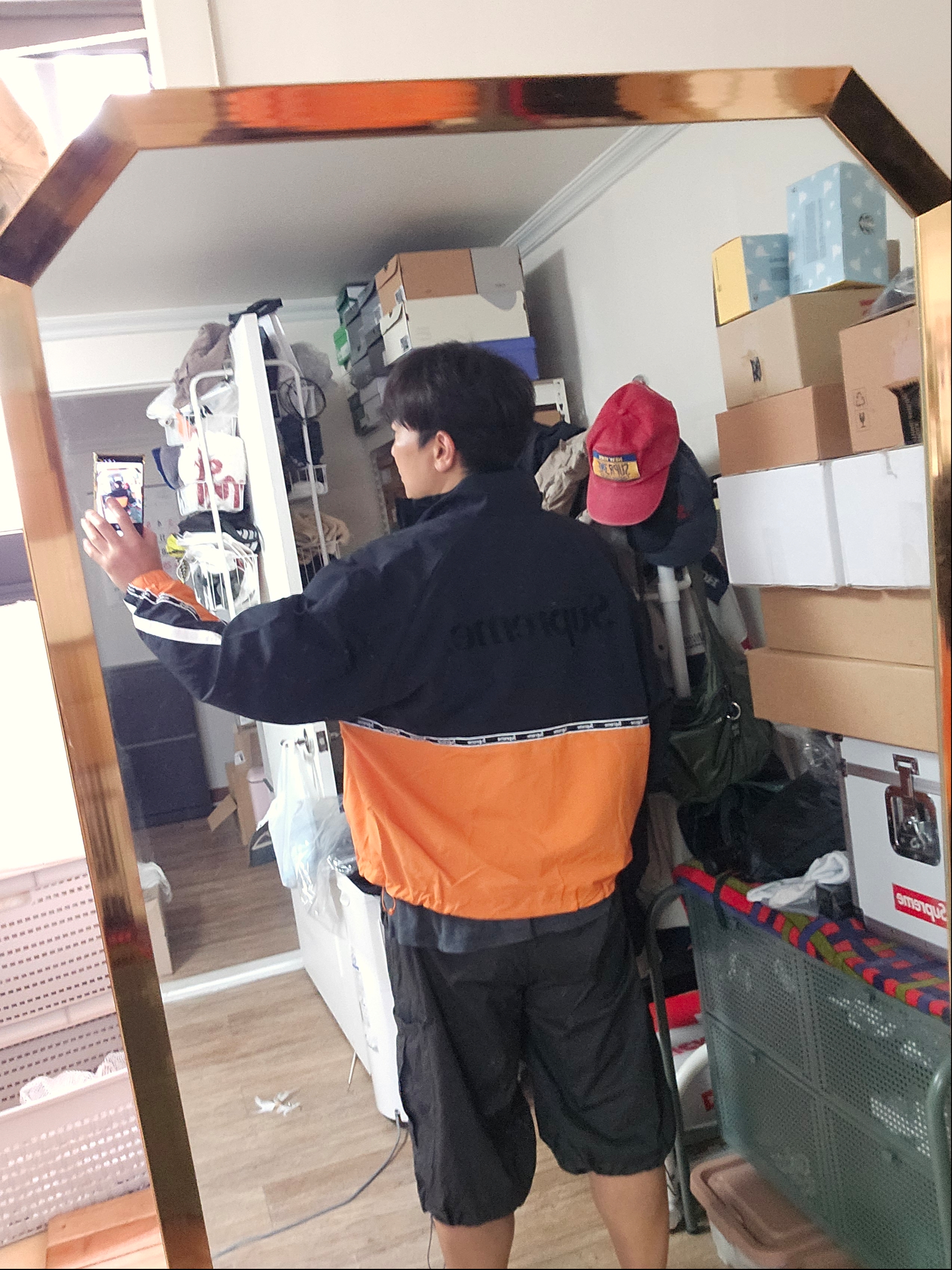 Supreme Logo Taping Track Jacket Orange - 26SS 착용 스타일 - 2