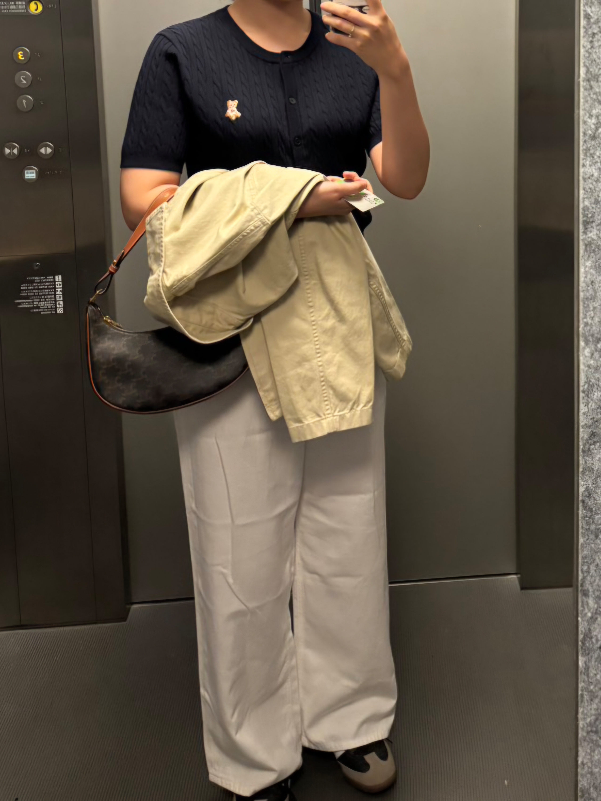 Celine Ava Bag in Triomphe Canvas and Calfskin Tan, (W) Adidas Samba OG Core Black Wonder White 착용 스타일