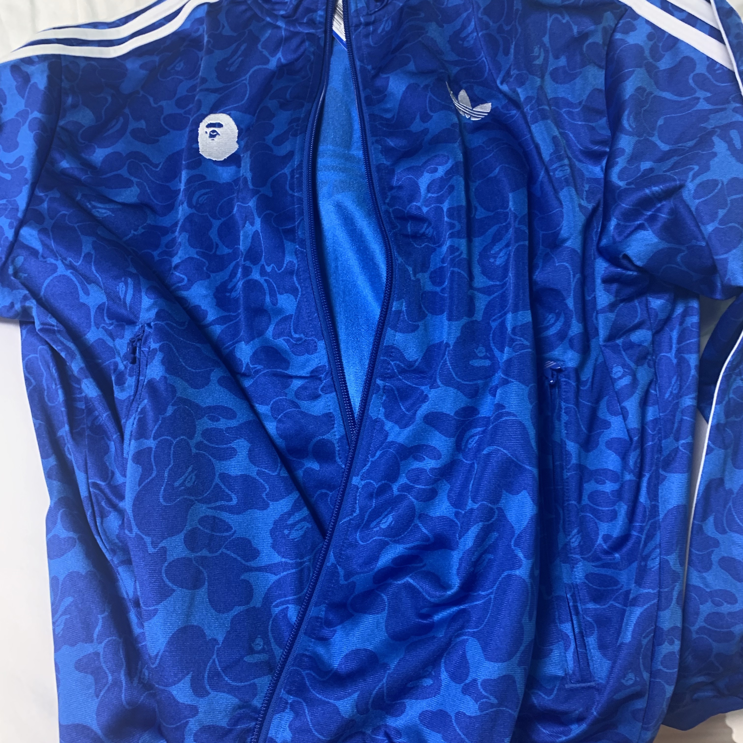 Adidas x BAPE Allover Print Track Top Blue - US Sizing 착용 스타일 - 2