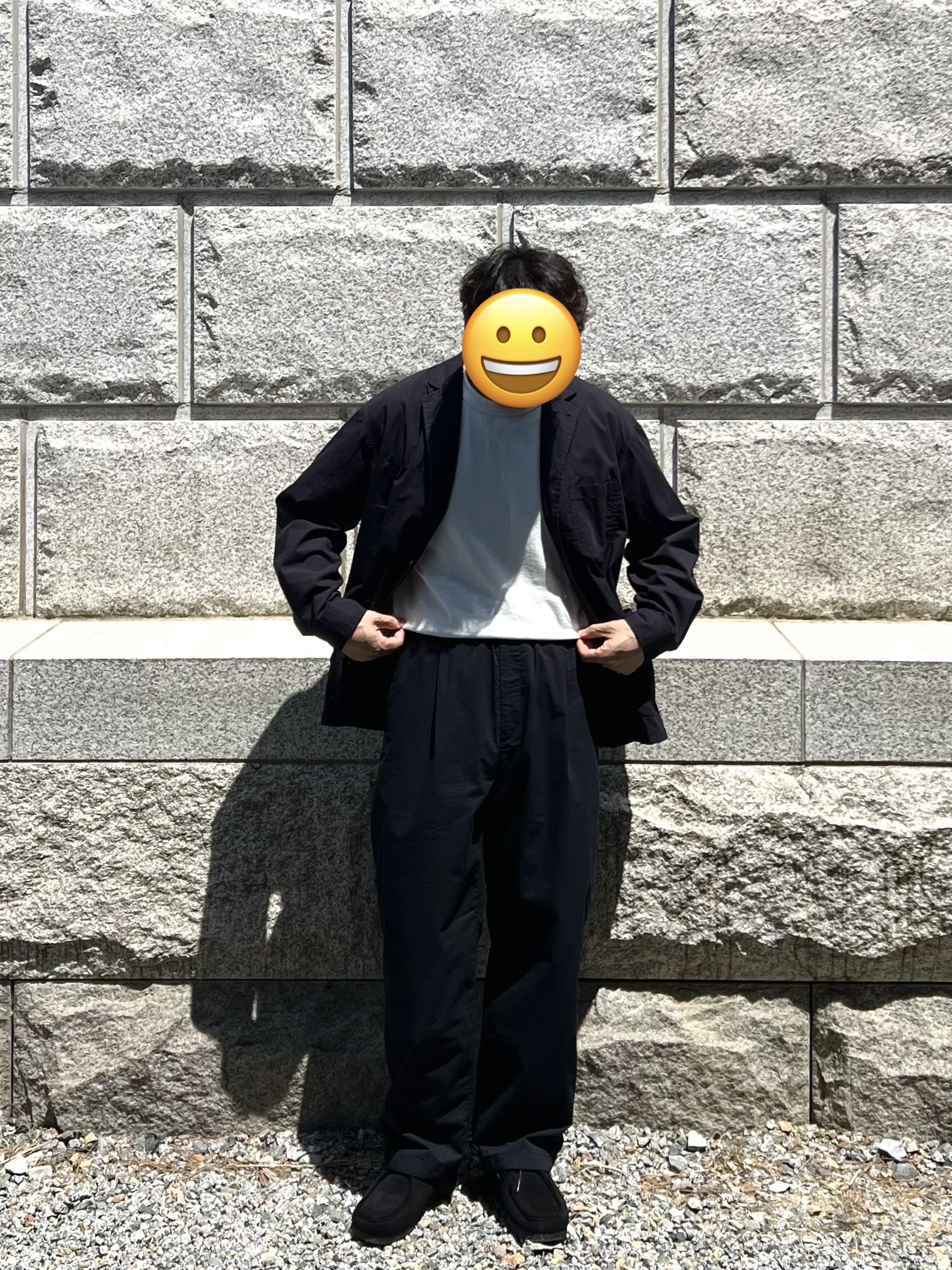 GU x Engineered Garments Cordlane Jacket Navy, GU x Engineered Garments Cordlane Easy Pants Navy 착용 스타일 - 4