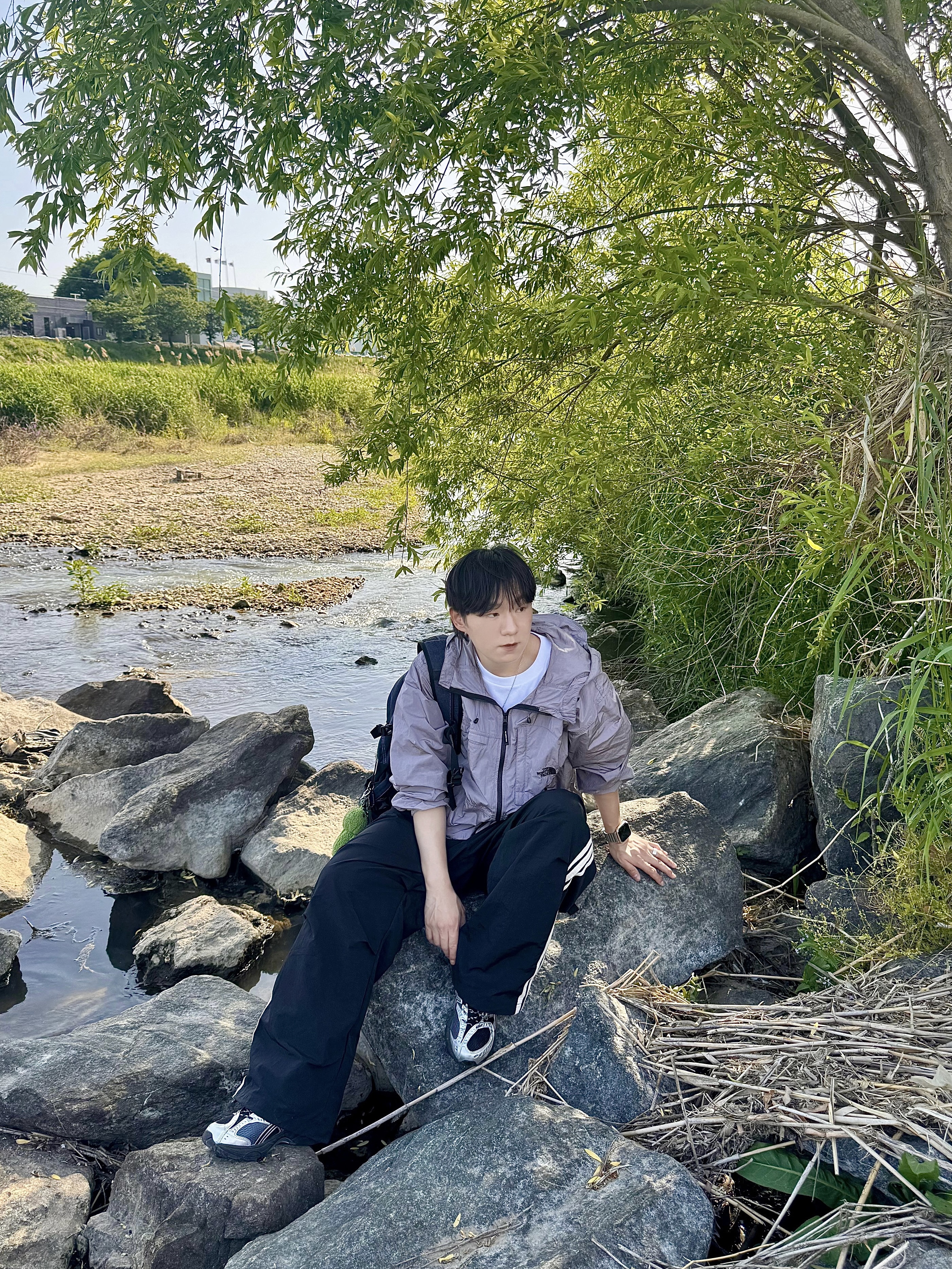 The North Face Daycamp Jacket Grayish Lilac - 26SS, Asics Gel-Kayano 14 Black Pure Silver 착용 스타일 - 4
