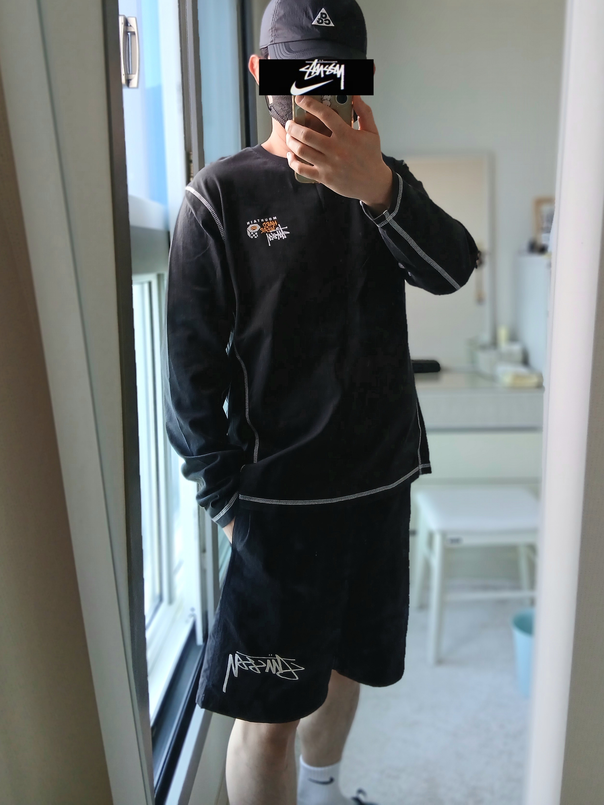 Nike ACG Trail Cap Black, Stussy x Mountain Hardwear LS T-Shirt Stealth Grey 착용 스타일 - 8