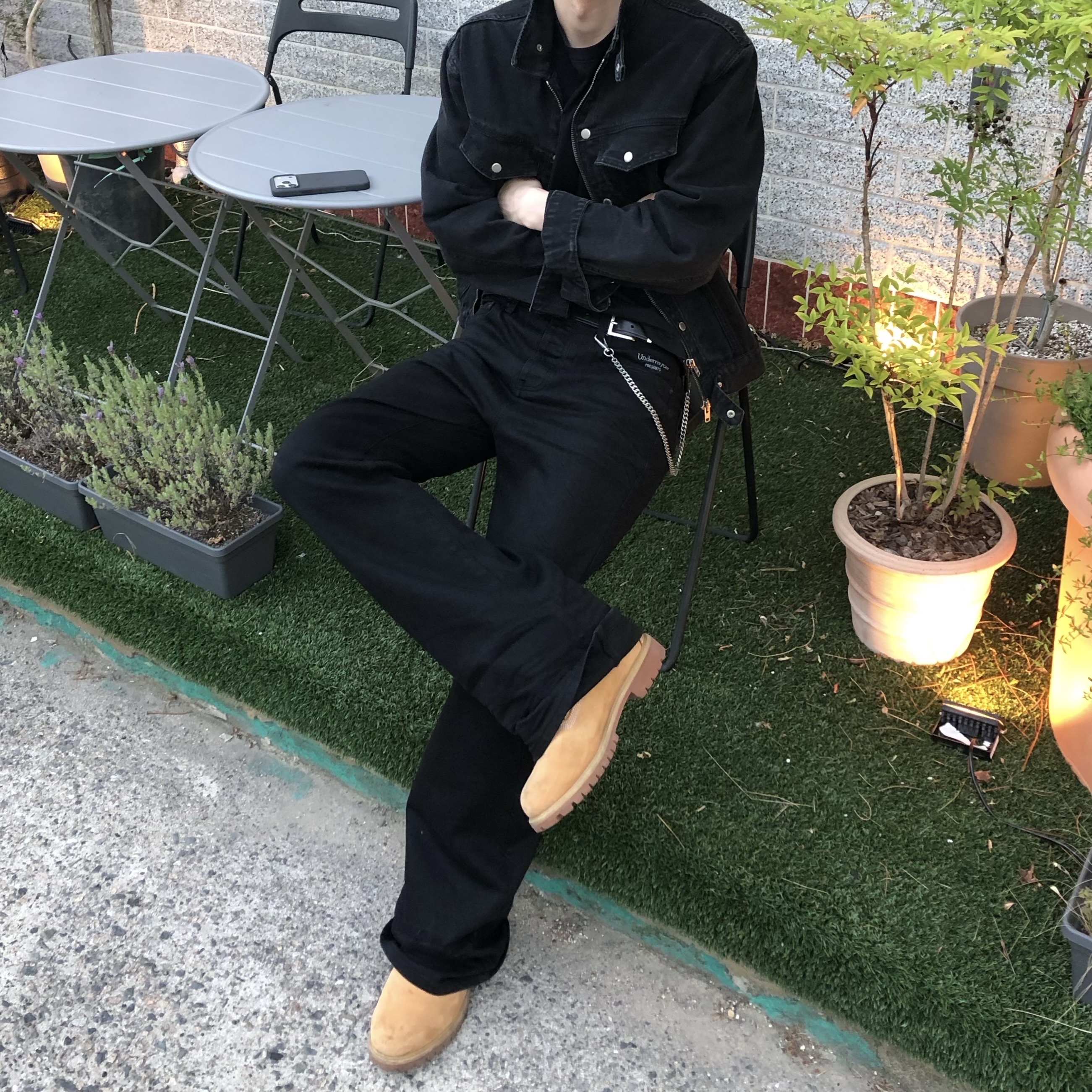 Undermycar Mu.30 Anti Fxxking Logo Play Stretch Flare Black Jeans, Timberland Premium 6 inch Waterproof Boot Wheat Nubuck - Wide 착용 스타일 - 1