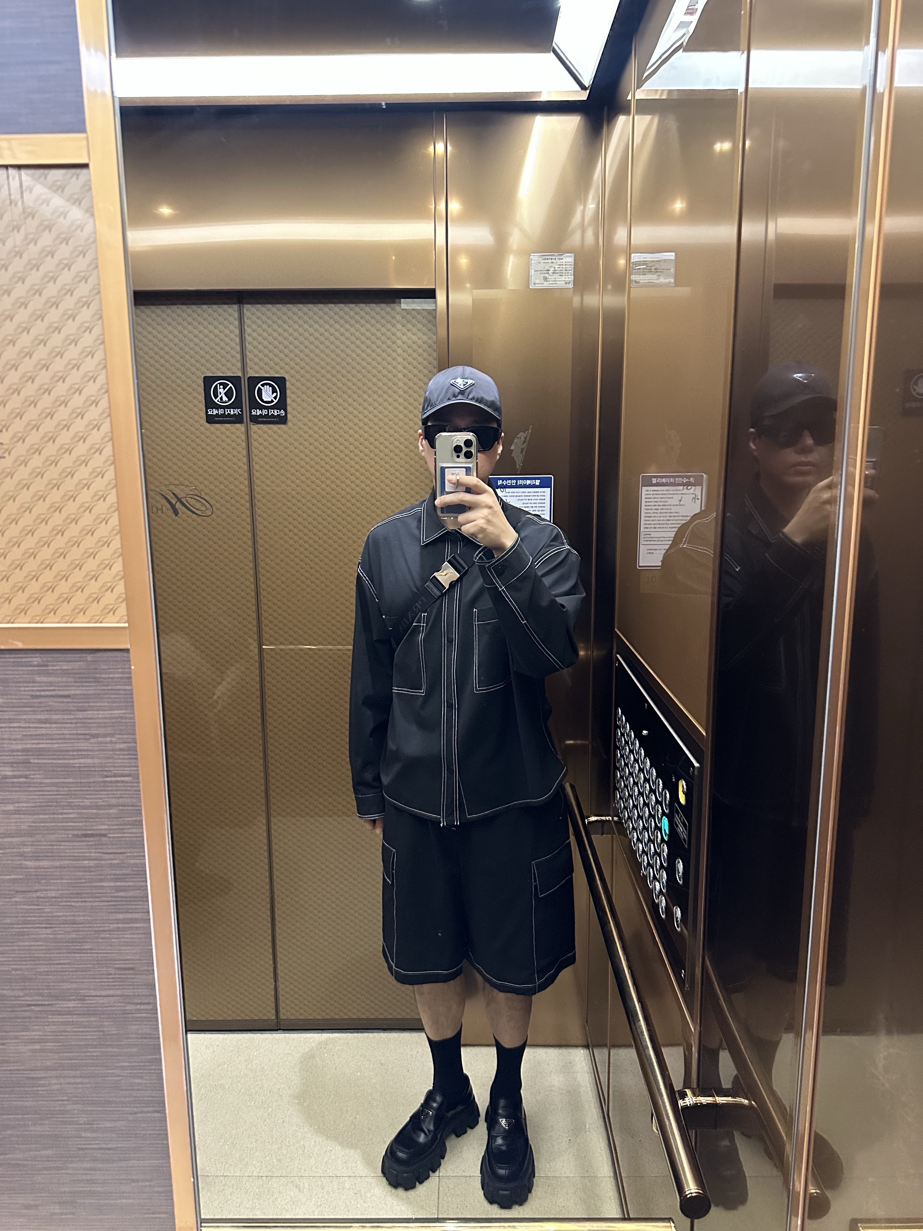 Prada Monolith Brushed Leather Loafers Black 착용 스타일