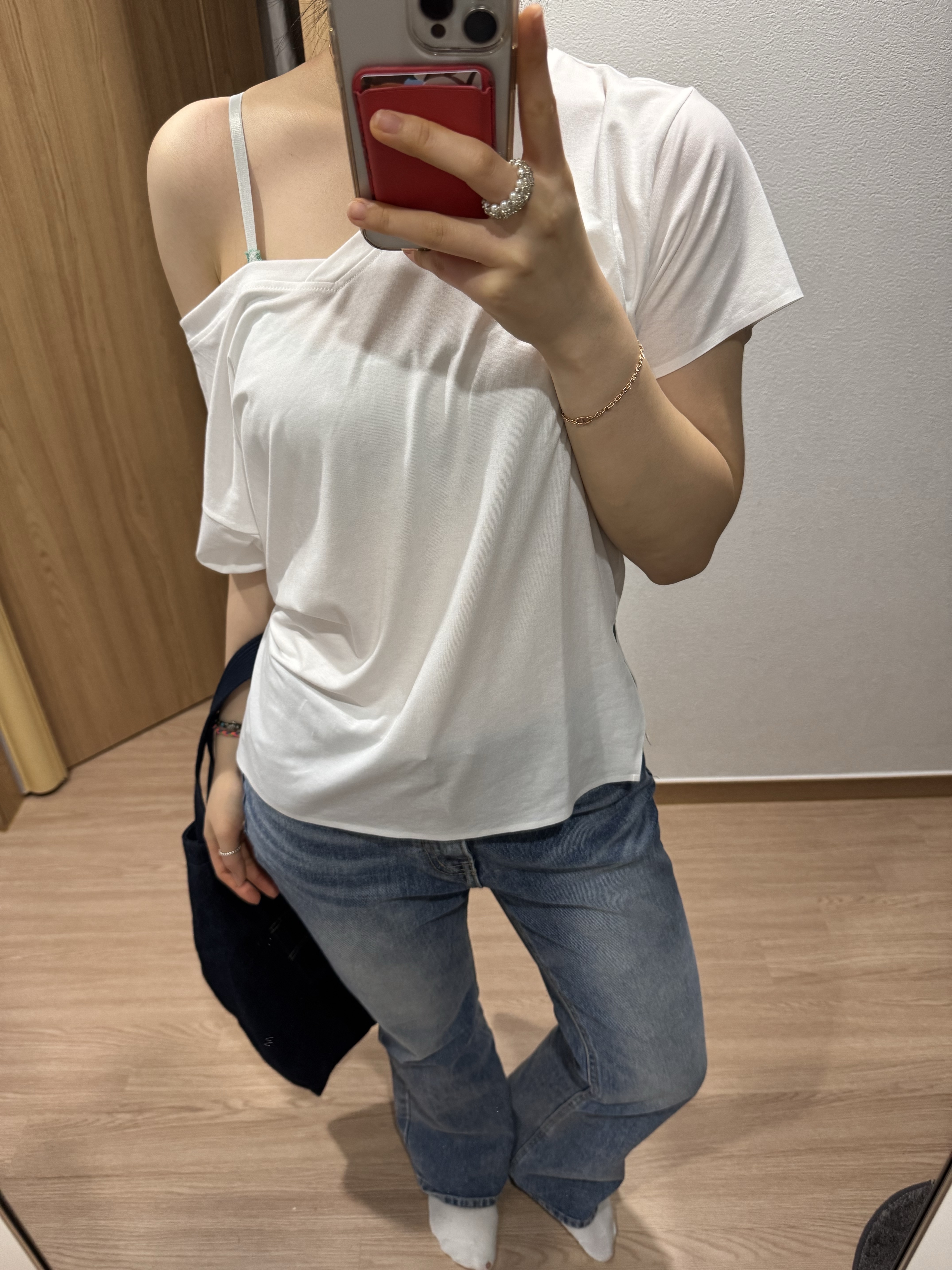 Levi's Back Pocket Tote Bag Navy Blue ์ฐฉ์ฉ ์คํ์ผ