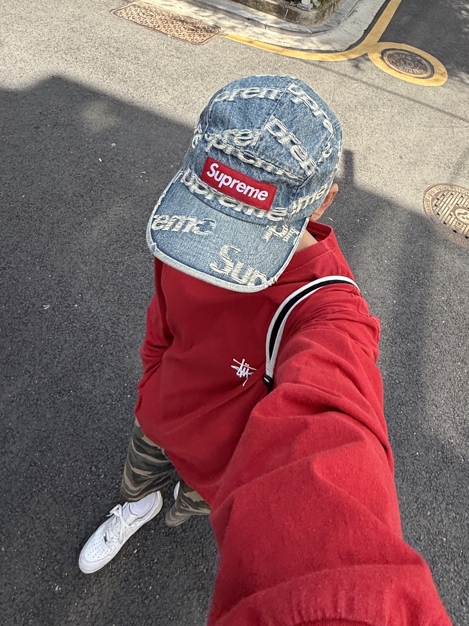 Nike x Supreme Air Force 1 Low White, SLOW RECORD HOUSE Carpenter Bermuda Wide Camo Pants Vintage Green 착용 스타일 - 5