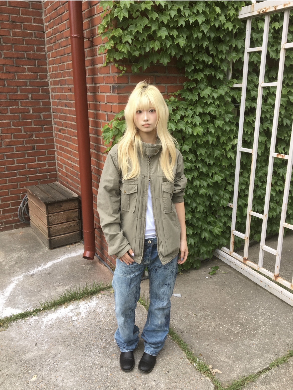 CHOWOO Vintage Washed 5 Pockets Work Jacket Washed Khaki 착용 스타일