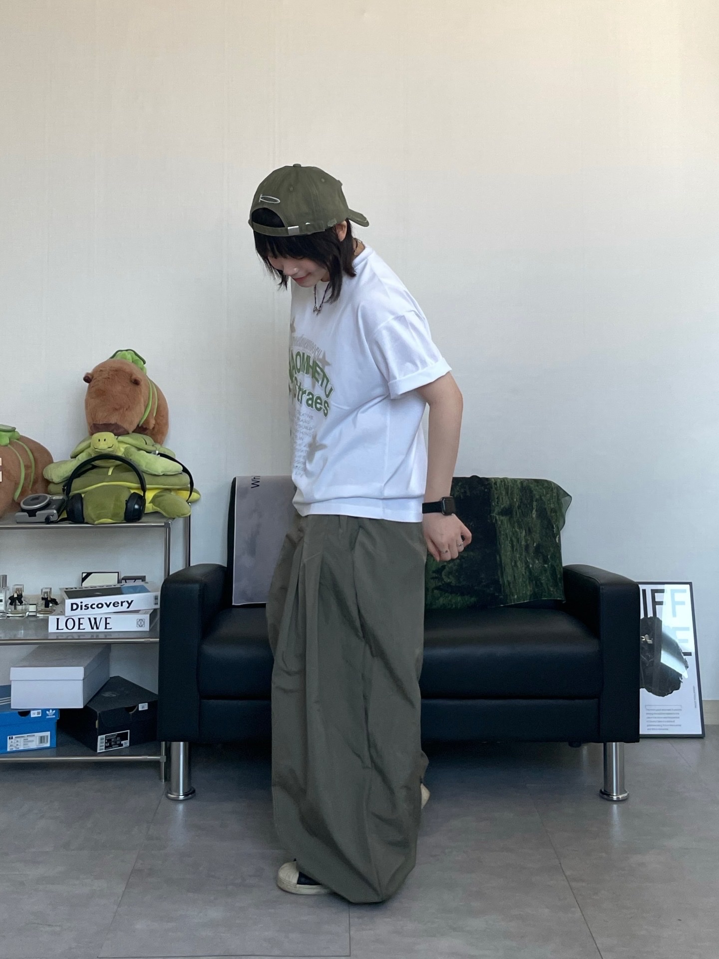 Honda Destroyed Washed Cap Olive 착용 스타일 - 2