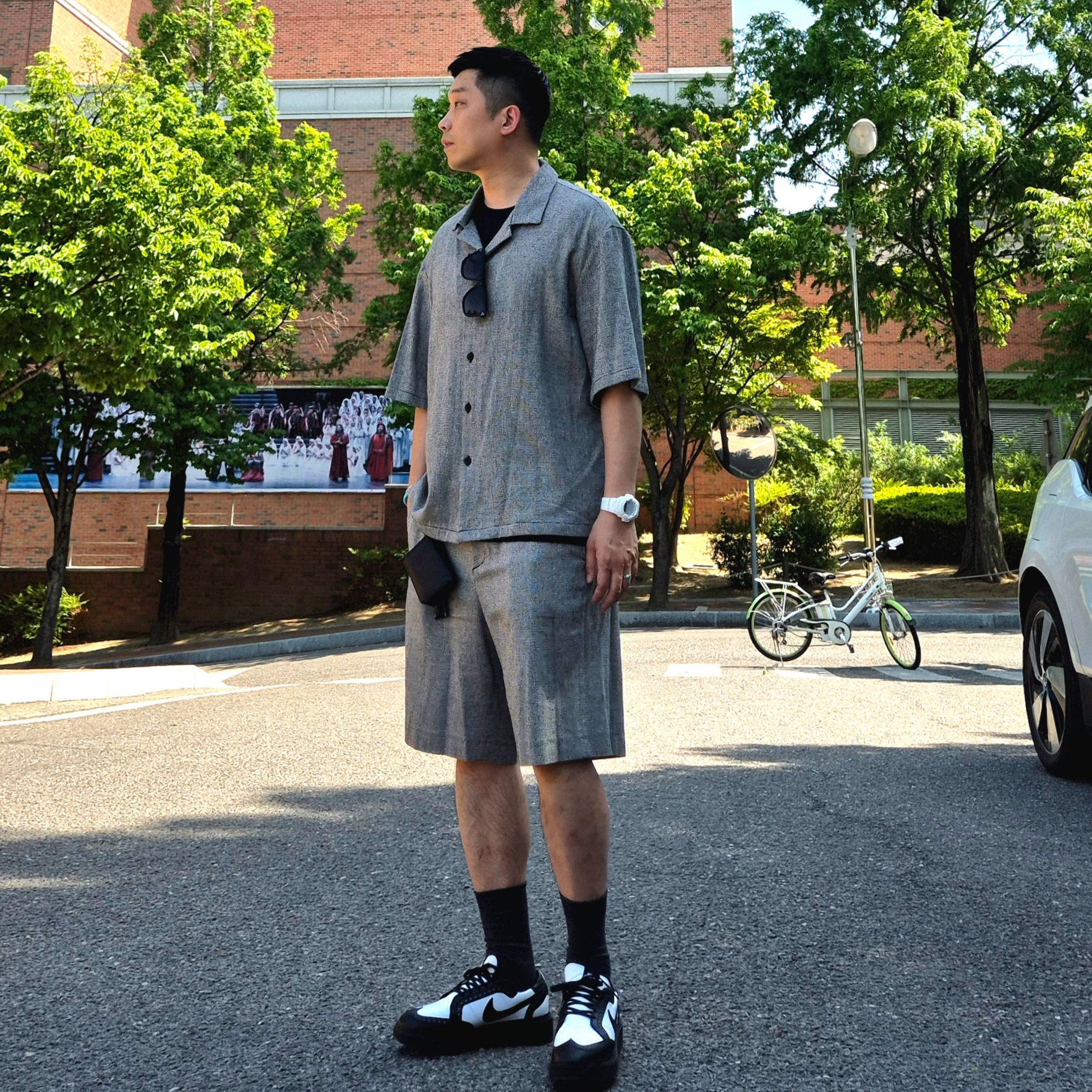 Nike x Peaceminusone Kwondo1 Black and White, Millo Archive Cade Leather Wallet Leather Black 착용 스타일 - 2