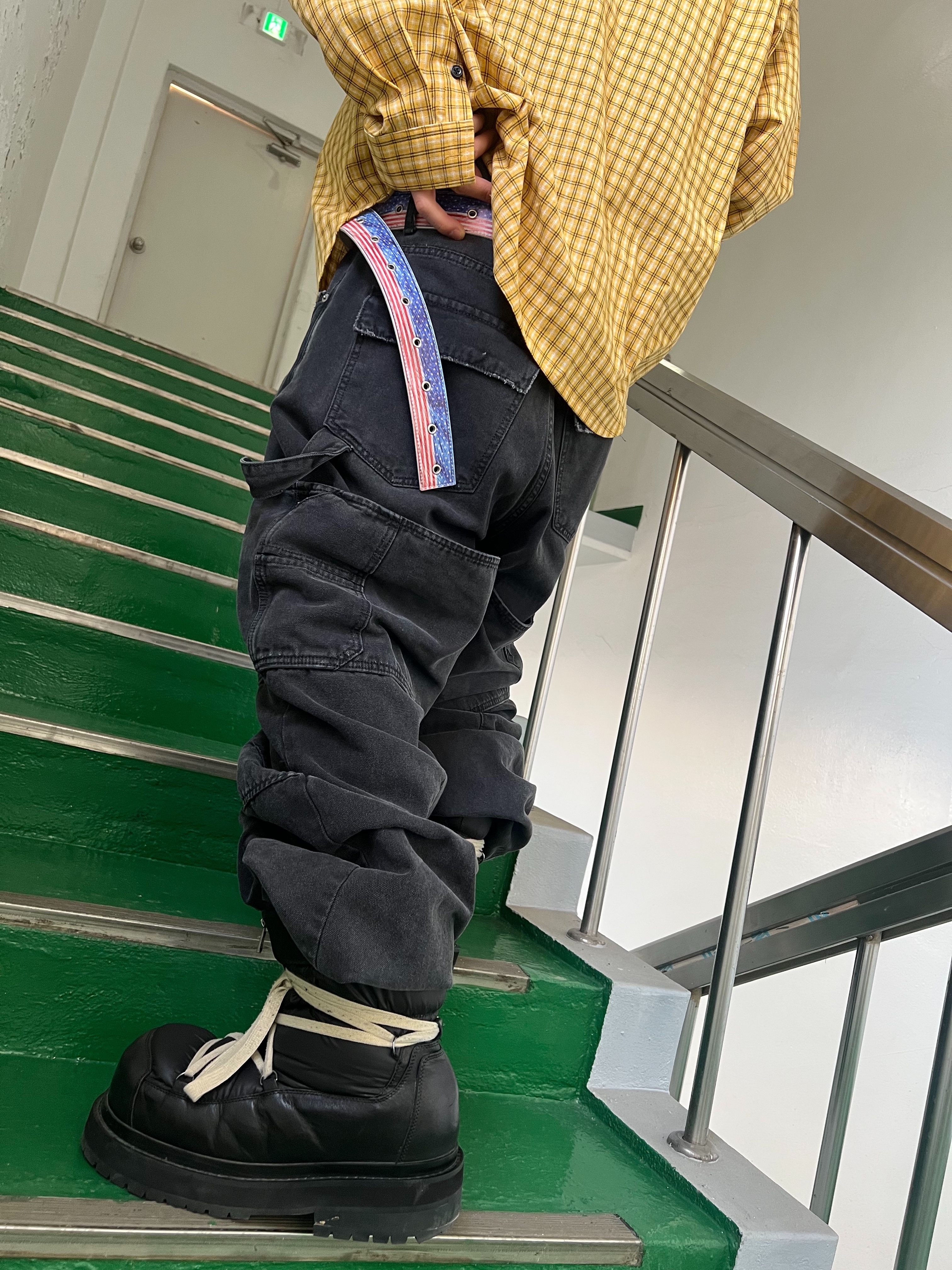 Nonnod Double knee cover pants Vintage black 착용 스타일 - 6