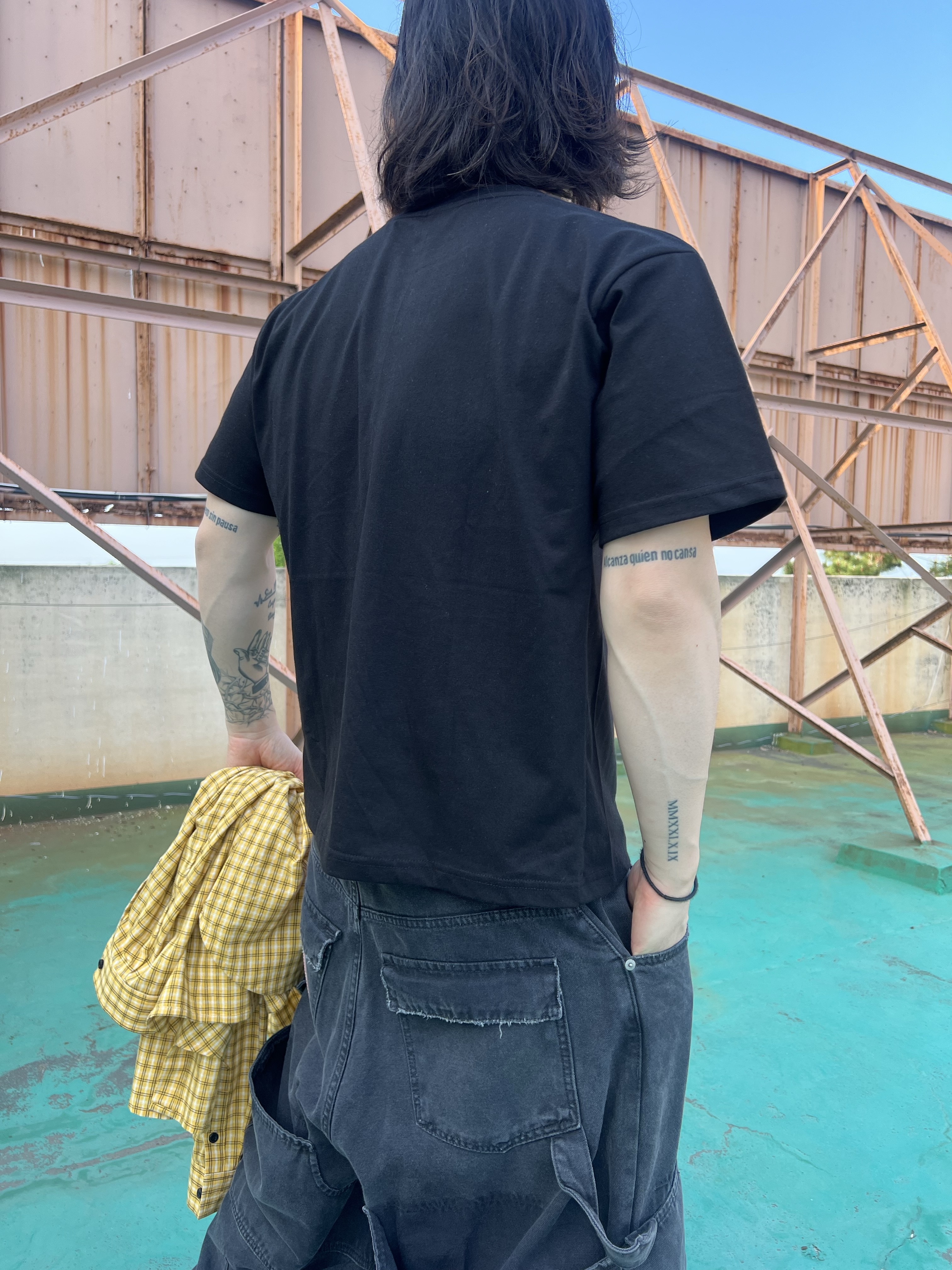 Nonnod Double knee cover pants Vintage black 착용 스타일 - 2