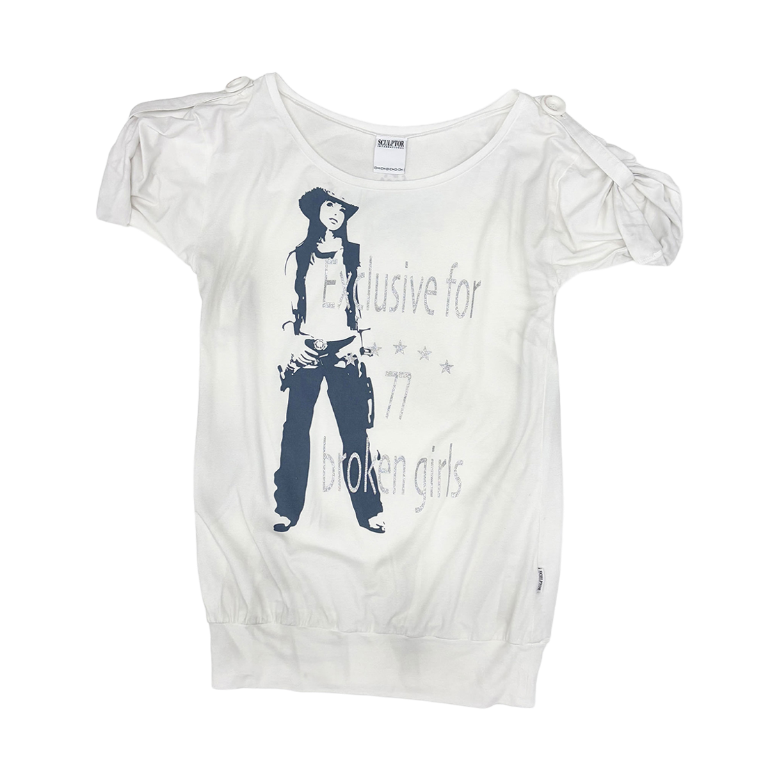 스컬프터 브로큰 걸스 롤업 티 더티 화이트(Sculptor Broken Girls Roll Up Tee Dirty White)