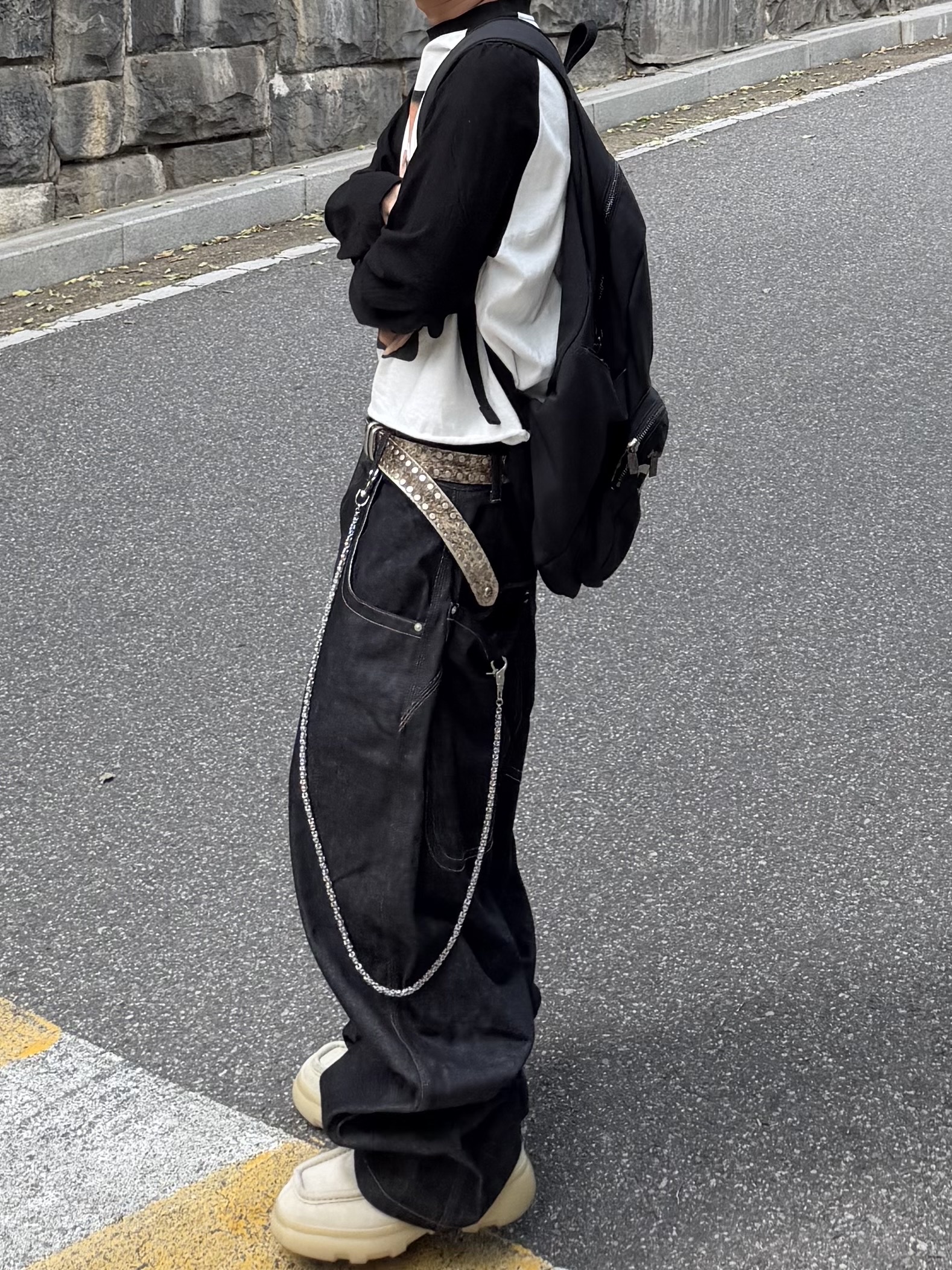 Protocol Index Retro Baggy Denim Pants Indigo Blue, Converse x Drkshdw Oversized Backpack Black 착용 스타일 - 2