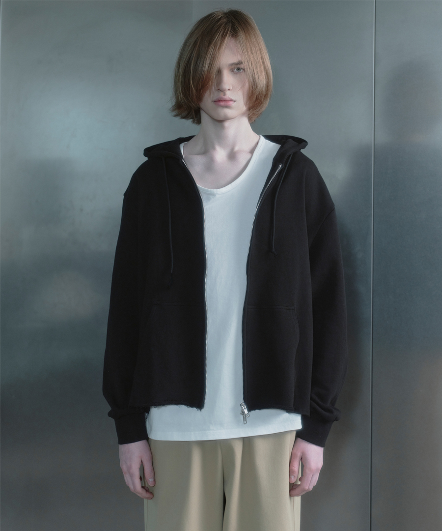 키류 컷 오프 후드 집업 블랙(kiryu Cut Off Hoodie Zip Up Black) - 2