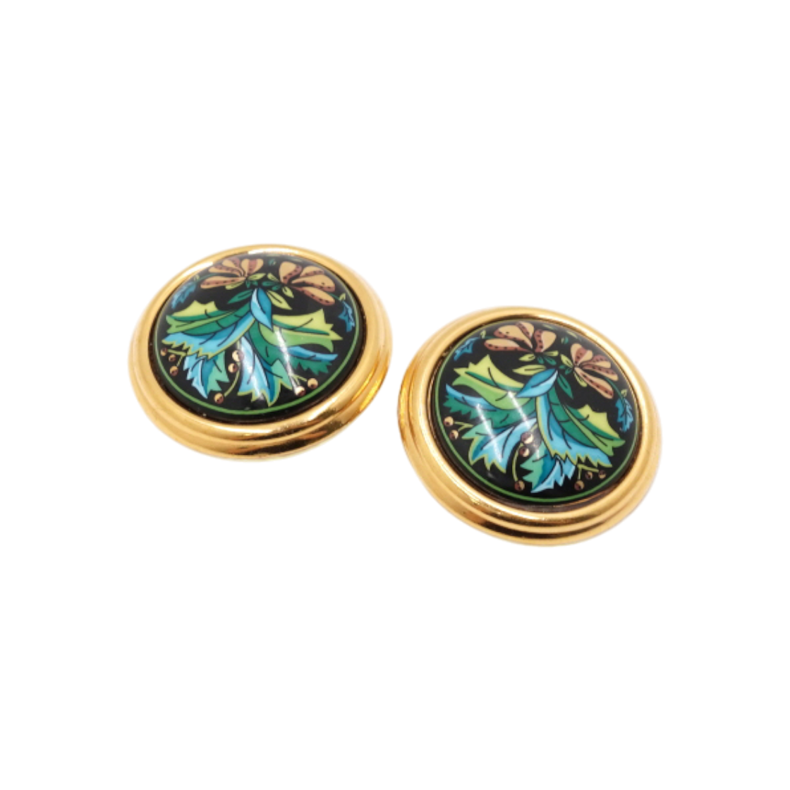 ITVHDPAVVSNQ Hermes Black Enamel Printed Gold Clip-On Earrings