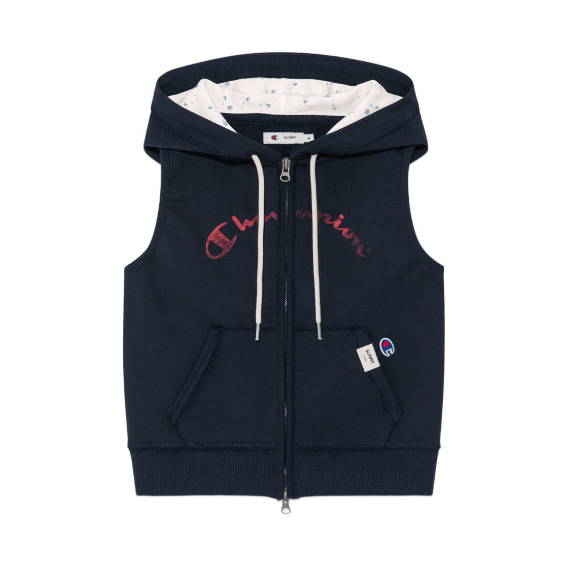 (W) 글로니 x 챔피온 스웨트 베스트 후드 네이비((W) Glowny x Champion Sweat Vest Hoodie Navy)