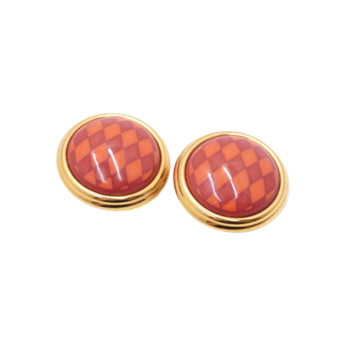 IT9E3LCTFOG8 Hermes Red Enamel Argyle Print Gold Clip-On Earrings