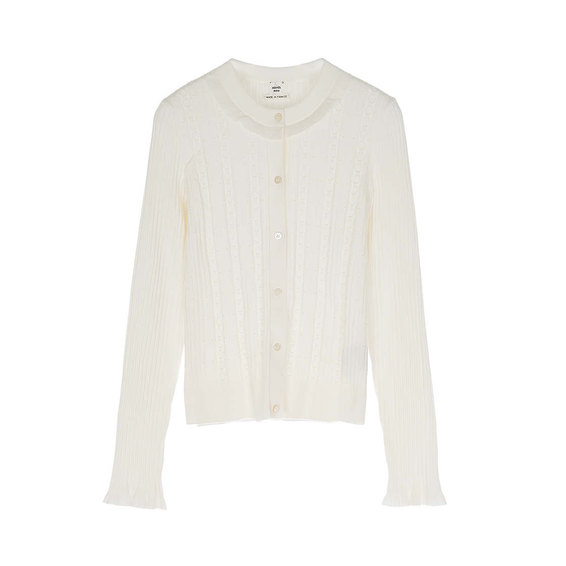 ITFU8TGLS2MR Hermes 26SS Ruffle Detail Long Sleeve Cardigan Blanc Natturel 6HA0546