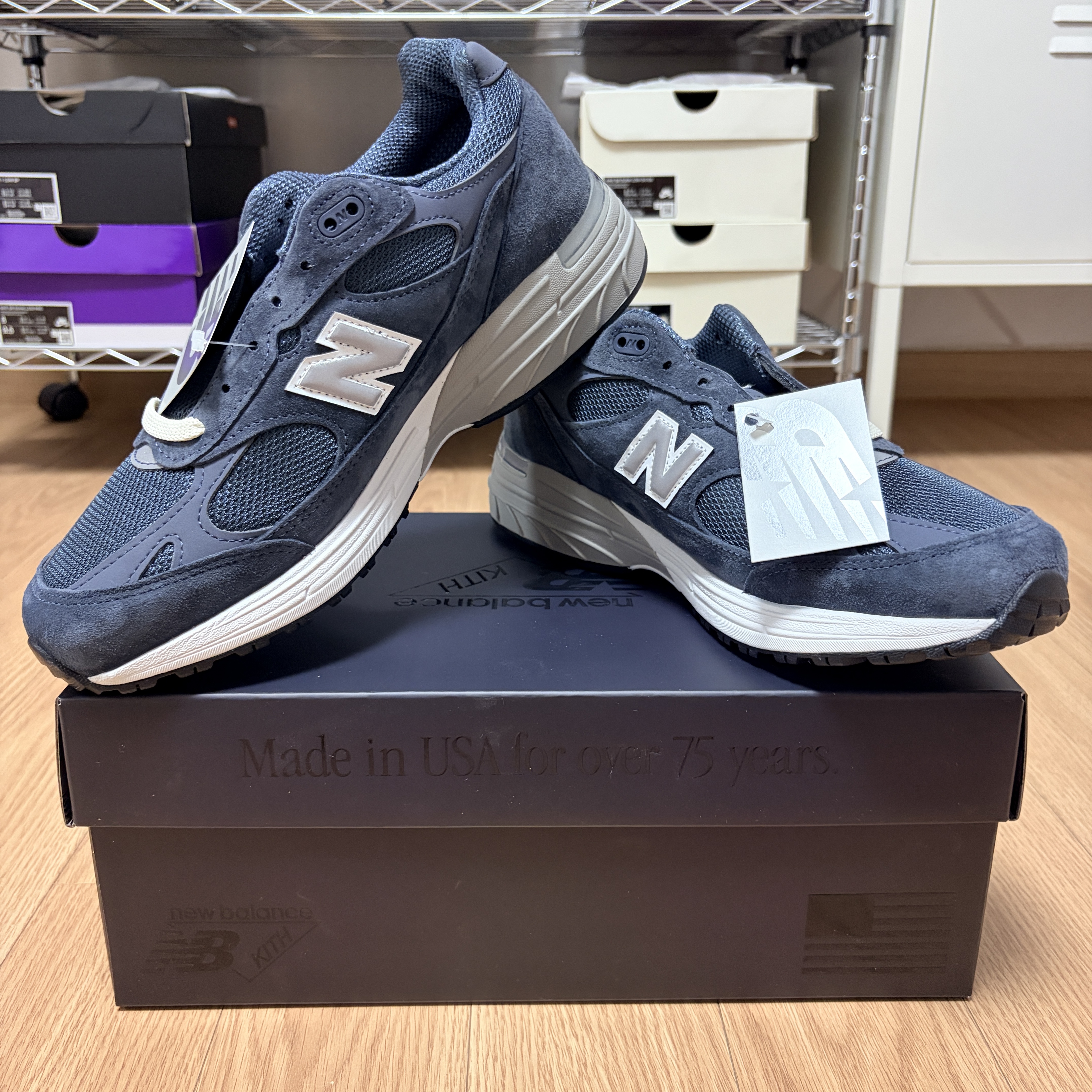 New Balance x Kith 993 Made in USA Asteroid, New Balance x Kith 992 Made in USA Argon 착용 스타일 - 1