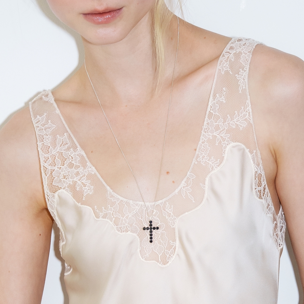 러브미몬스터 [실버] 볼드 큐빅 십자가 목걸이 블랙(lovememonster [Silver] Bold Cubic Cross Necklace BLACK) - 3