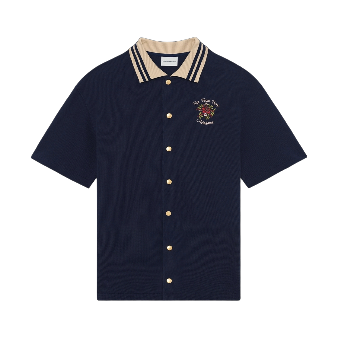 SH247-CO264-NY Drole de Monsieur Rose Slogan Piquee Chemise Navy