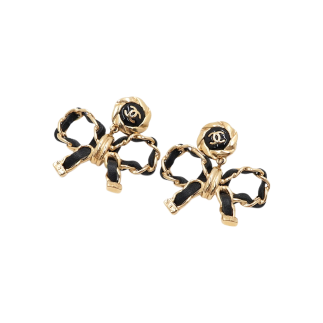 샤넬 AB8742 22시즌 금장메탈 카프스킨 리본 CC로고 귀걸이(이어링)aa63960(Chanel AB8742 22 Season Gold Metal Calfskin Ribbon CC Logo Earrings) - 1