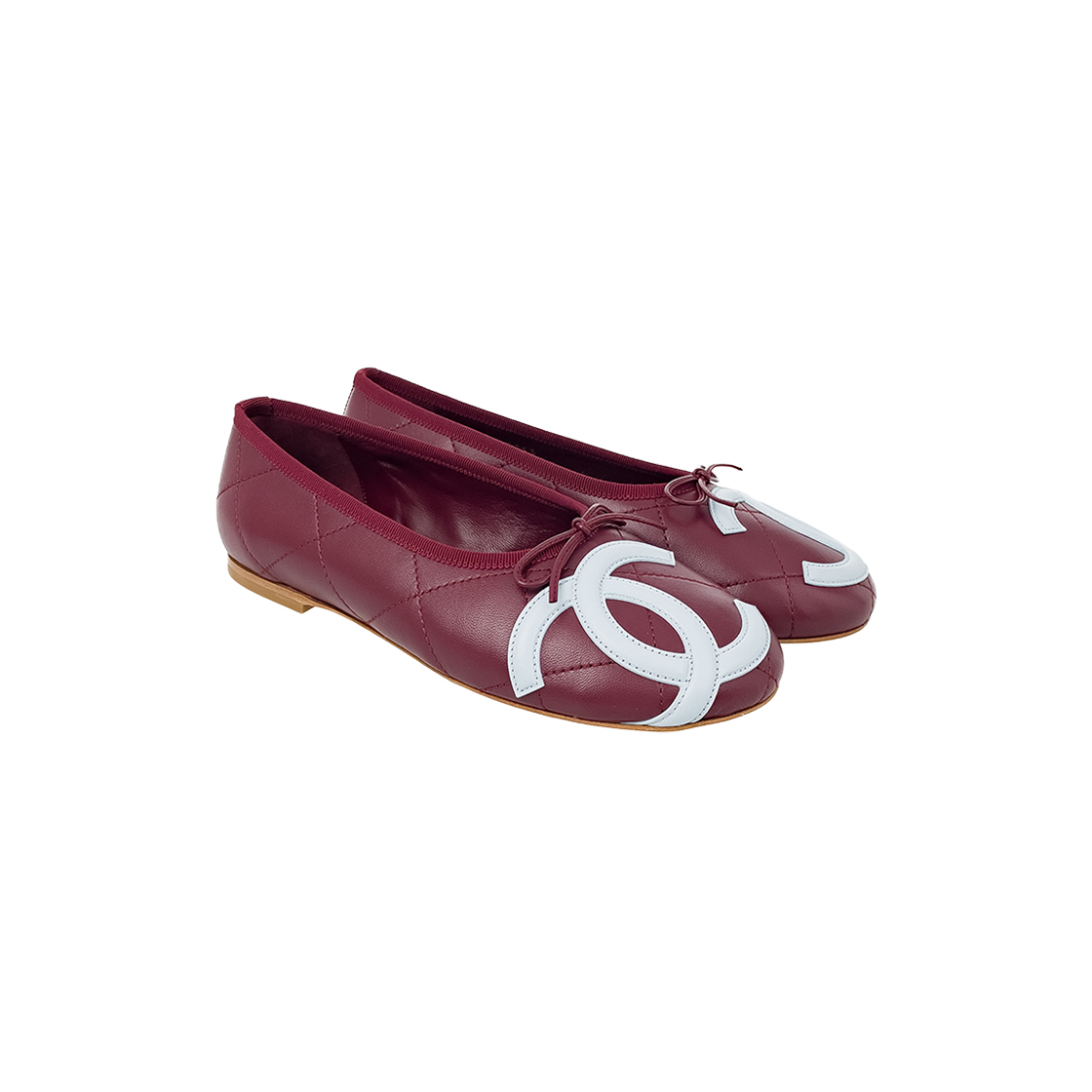샤넬 26M 코코비치 깜봉 플랫 슈즈 36 버건디 & 스카이블루 (6ET0875)(Chanel 26M Coco Beach Cambon Flat Shoes Burgundy & Sky Blue 6ET0875)