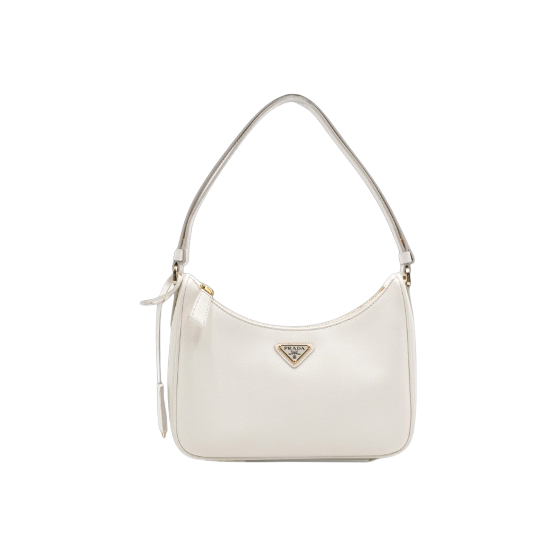 ITCA6APE5OI9 Prada Saffiano Leather Mini Tote & Shoulder Bag Gold Triangle Logo White