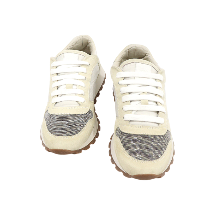ITLGNGQRU3S9 Brunello Cucinelli White Suede Tech Fabric Women Sneakers