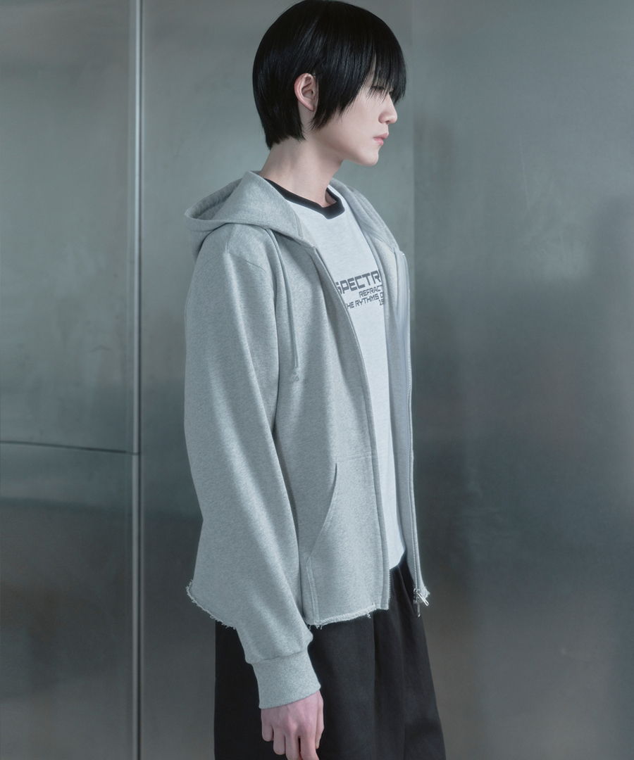 키류 컷 오프 후드 집업 멜란지 그레이(kiryu Cut Off Hoodie Zip Up Melange Gray) - 3