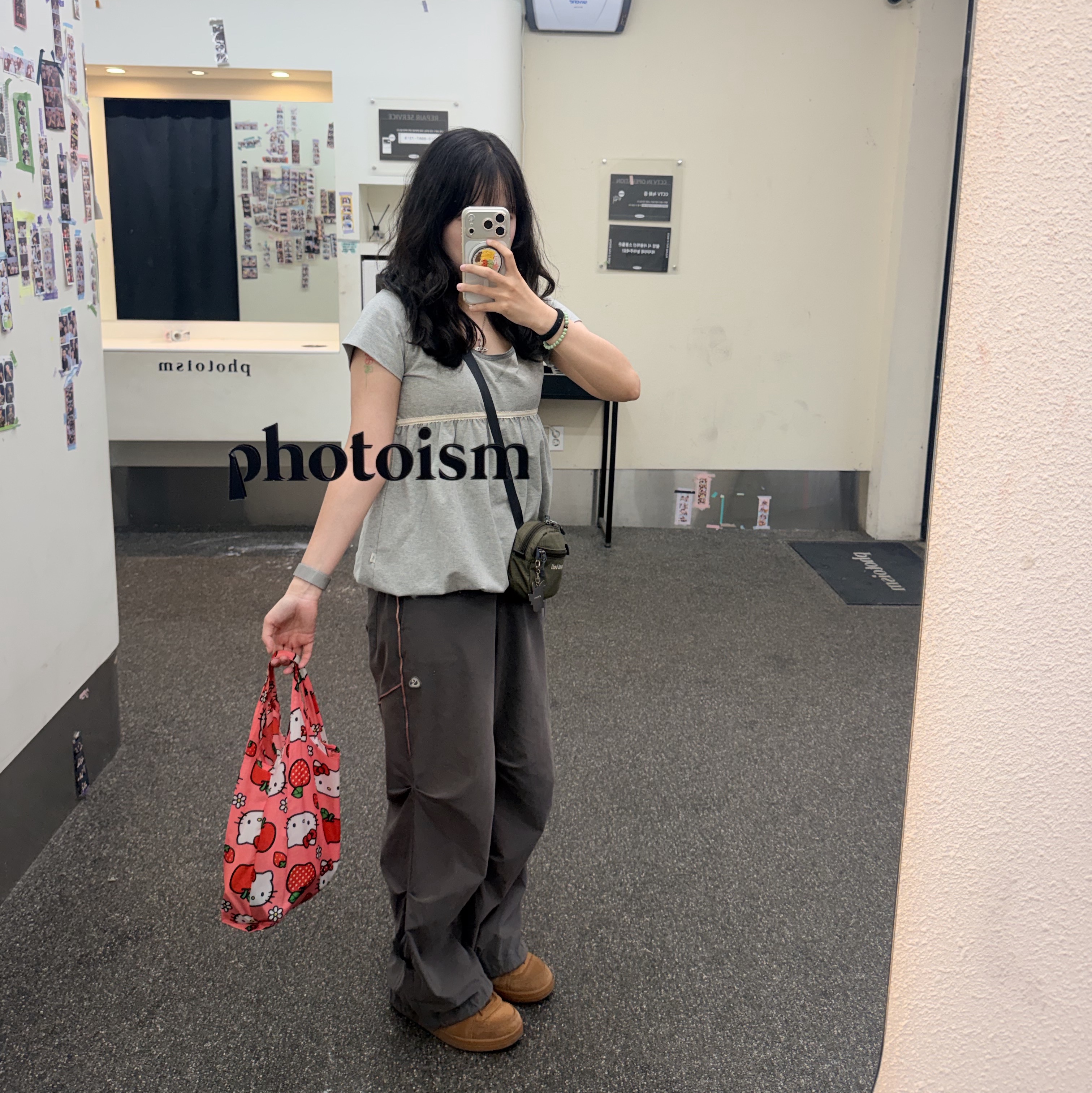 Montbell Belt Pouch Khaki Brown, COYSEIO Lace Balloon T-Shirt Melange Grey 착용 스타일 - 2