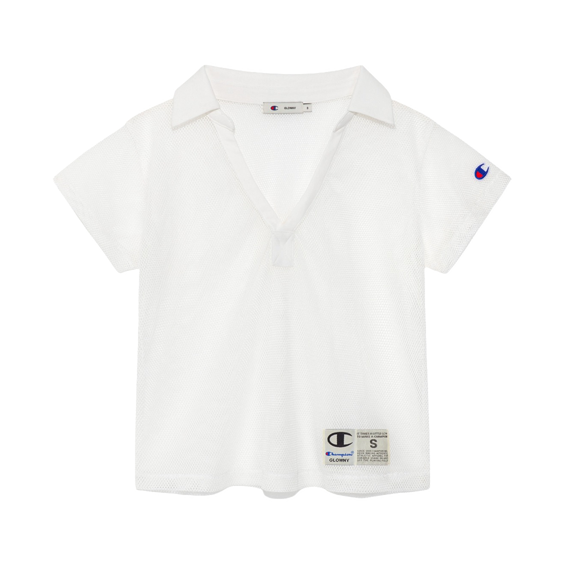 (W) 글로니 x 챔피온 메쉬 칼라 티셔츠 화이트((W) Glowny x Champion Mesh Collar T-Shirt White)
