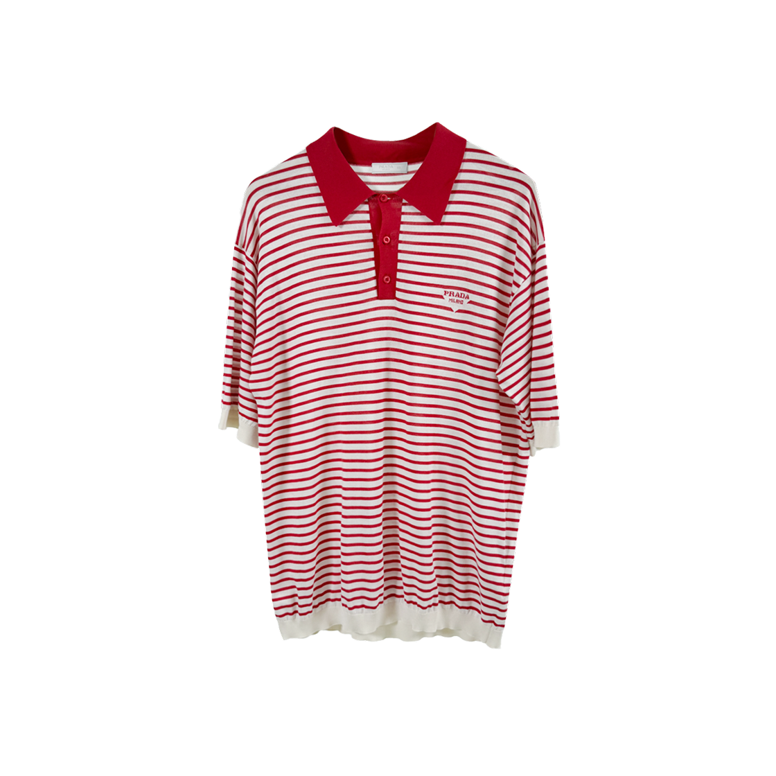프라다 남성 실크 스트라이프 니트 카라 반팔 티셔츠 레드(Prada Men Silk Stripe Knit Polo Shirt Red)