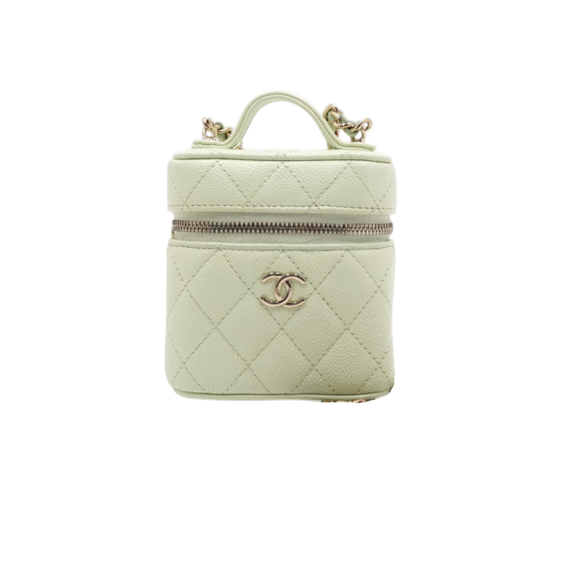 ITBHLNMSL85J Chanel Mint Caviar Mini Vanity Cosmetic Bag Gold Chain Shoulder & Crossbody Strap